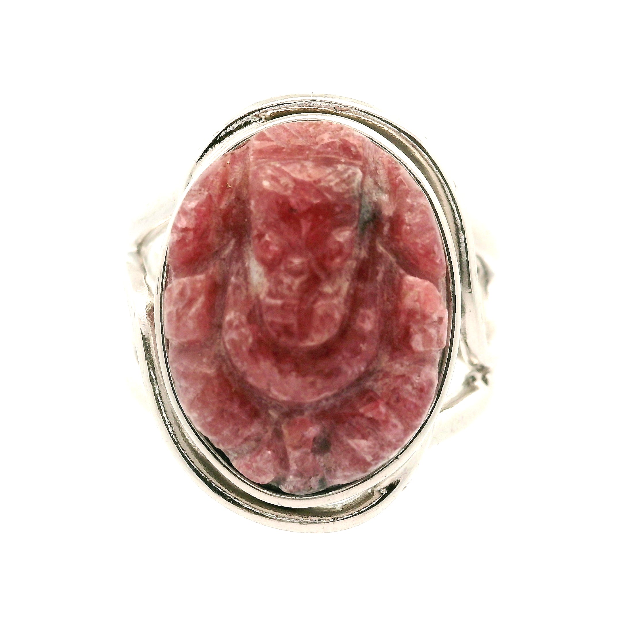 Rhodonite Carved Ganesha Cuff Ring for Personal Power and Removing Obstacles