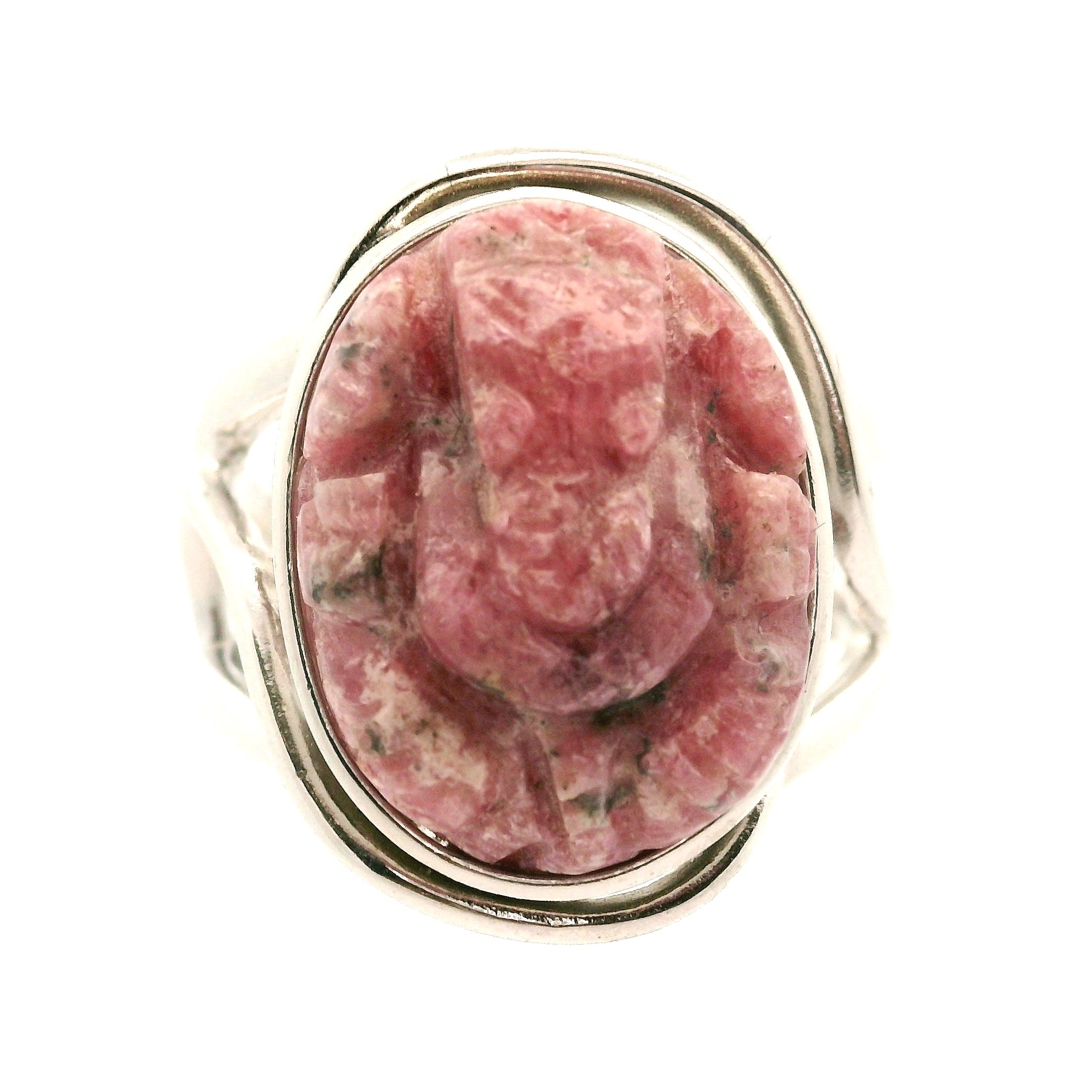 Rhodonite Carved Ganesha Cuff Ring for Personal Power and Removing Obstacles