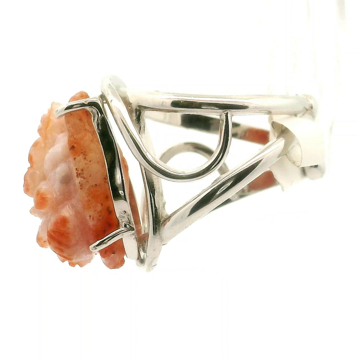 Magma Chalcedony Ganesha Cuff Ring .925 Silver for Promoting Creativity