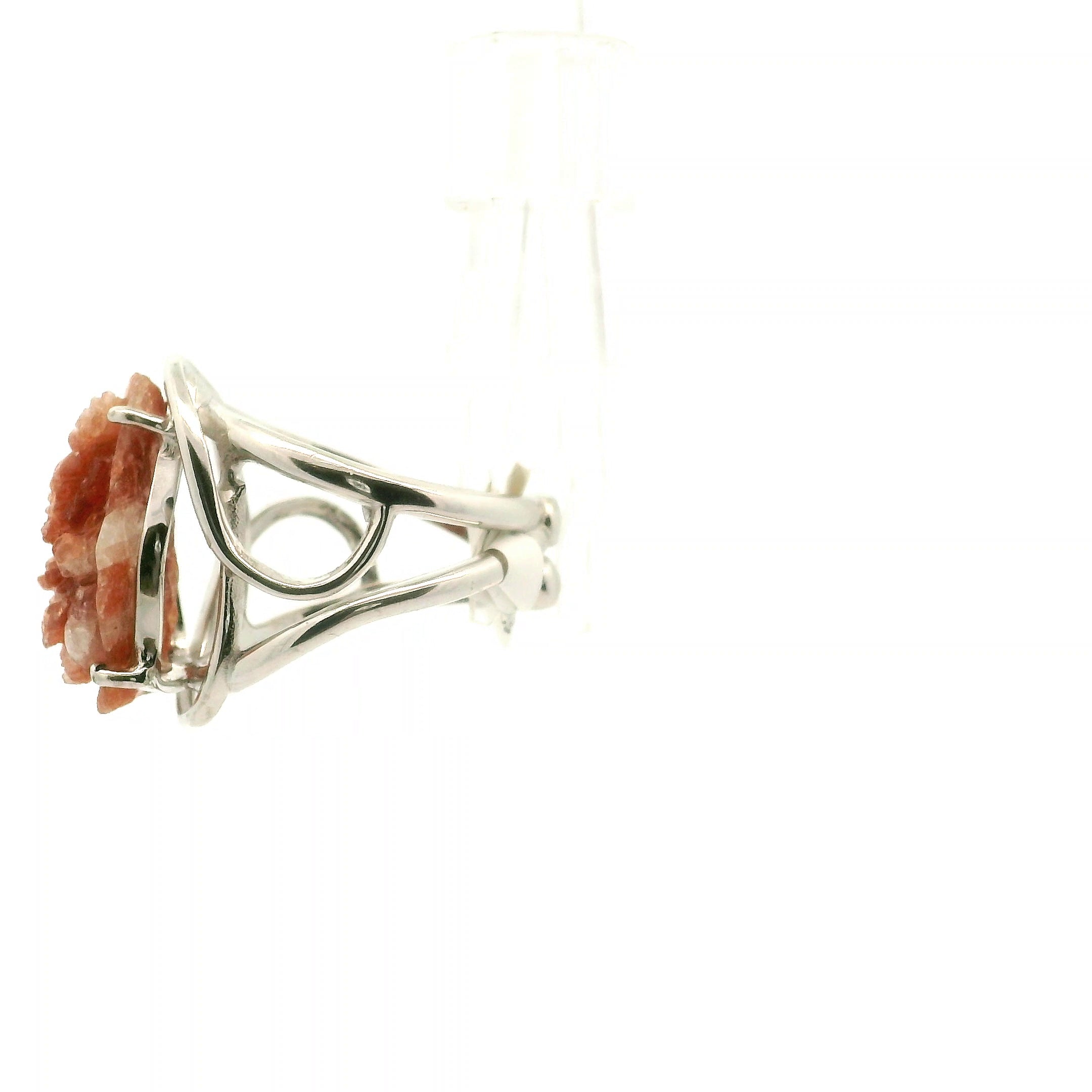 Sunstone Carved Ganesha Cuff Ring .925 Silver for Prosperity and Removing Obstacles