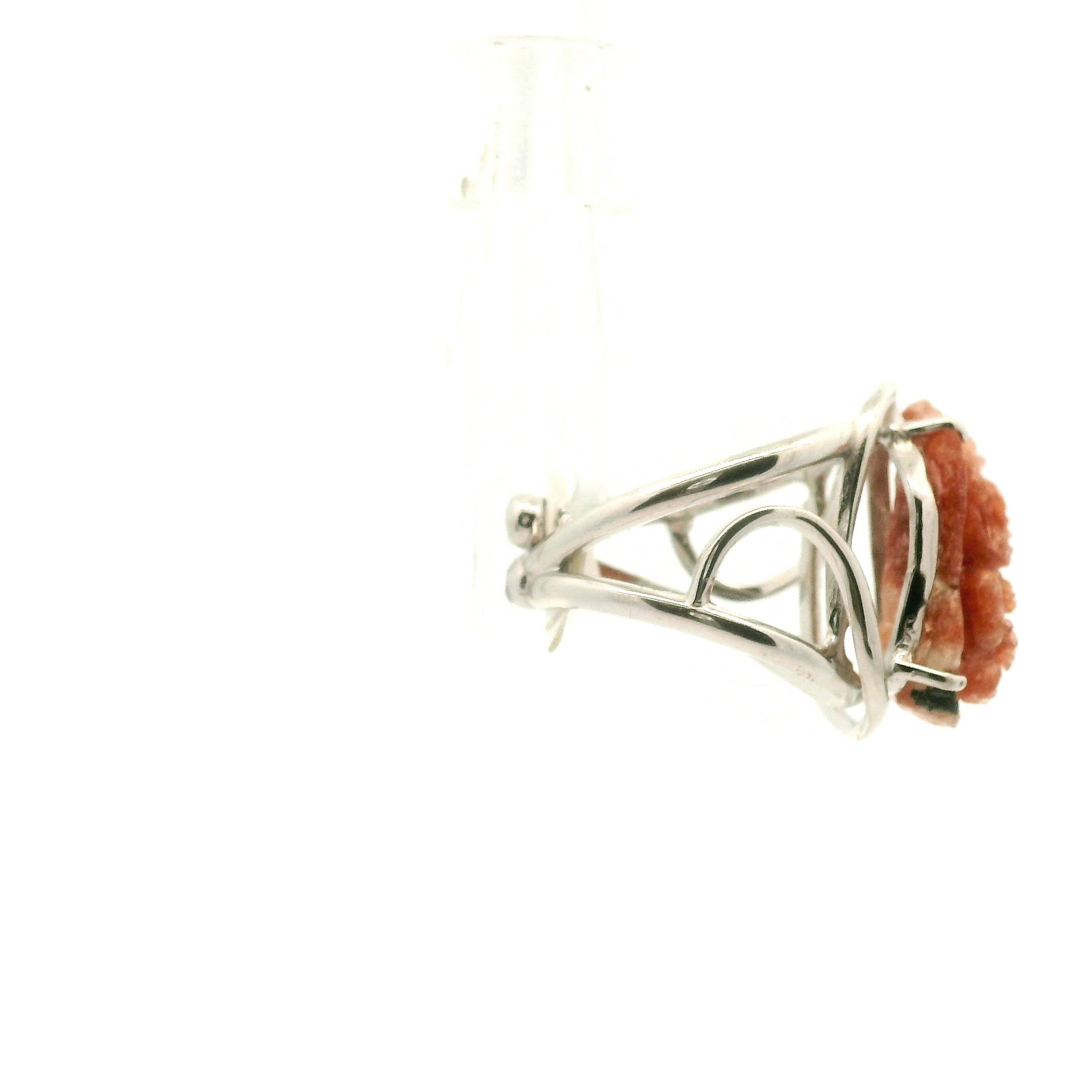 Sunstone Carved Ganesha Cuff Ring .925 Silver for Prosperity and Removing Obstacles