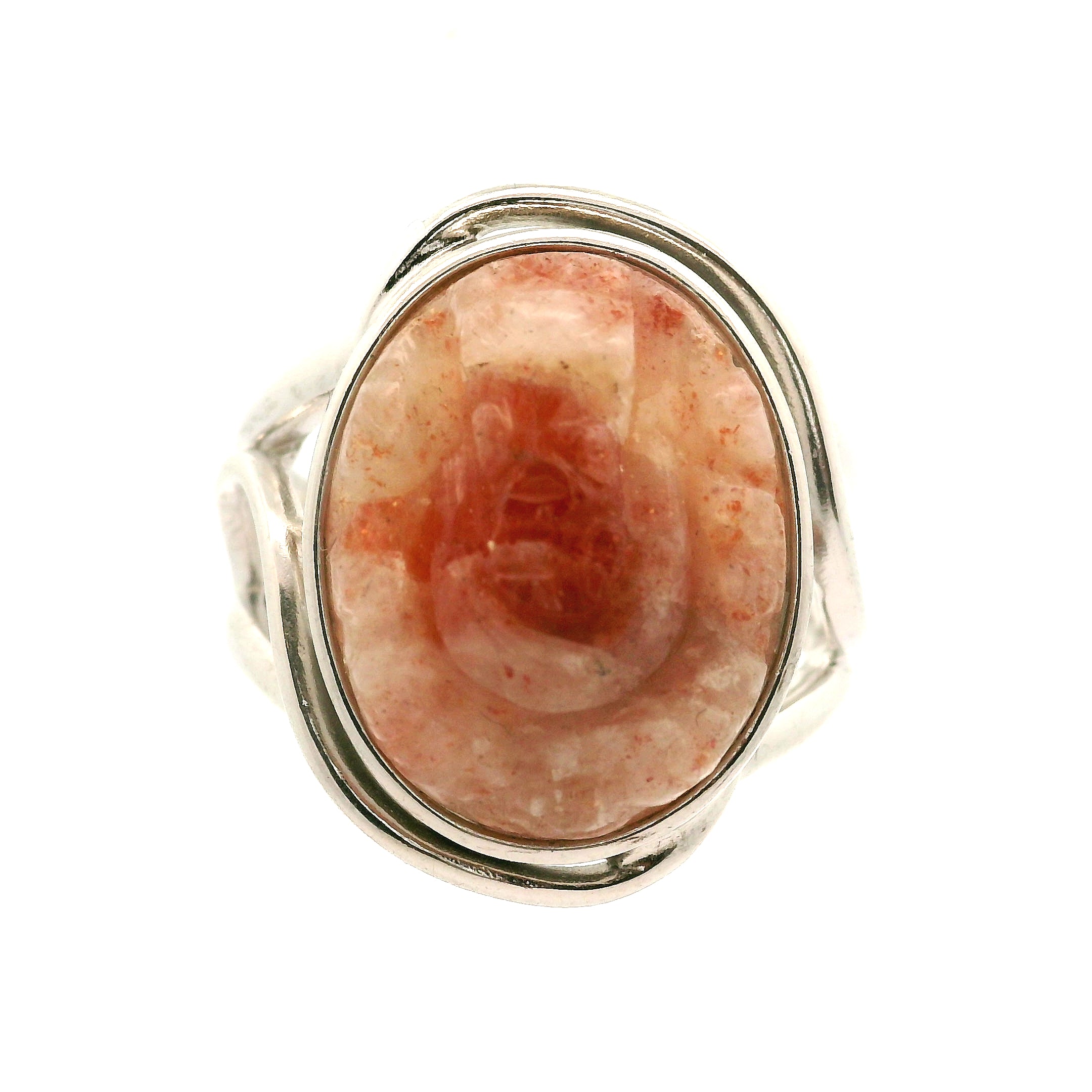 Sunstone Carved Ganesha Cuff Ring .925 Silver for Prosperity and Removing Obstacles