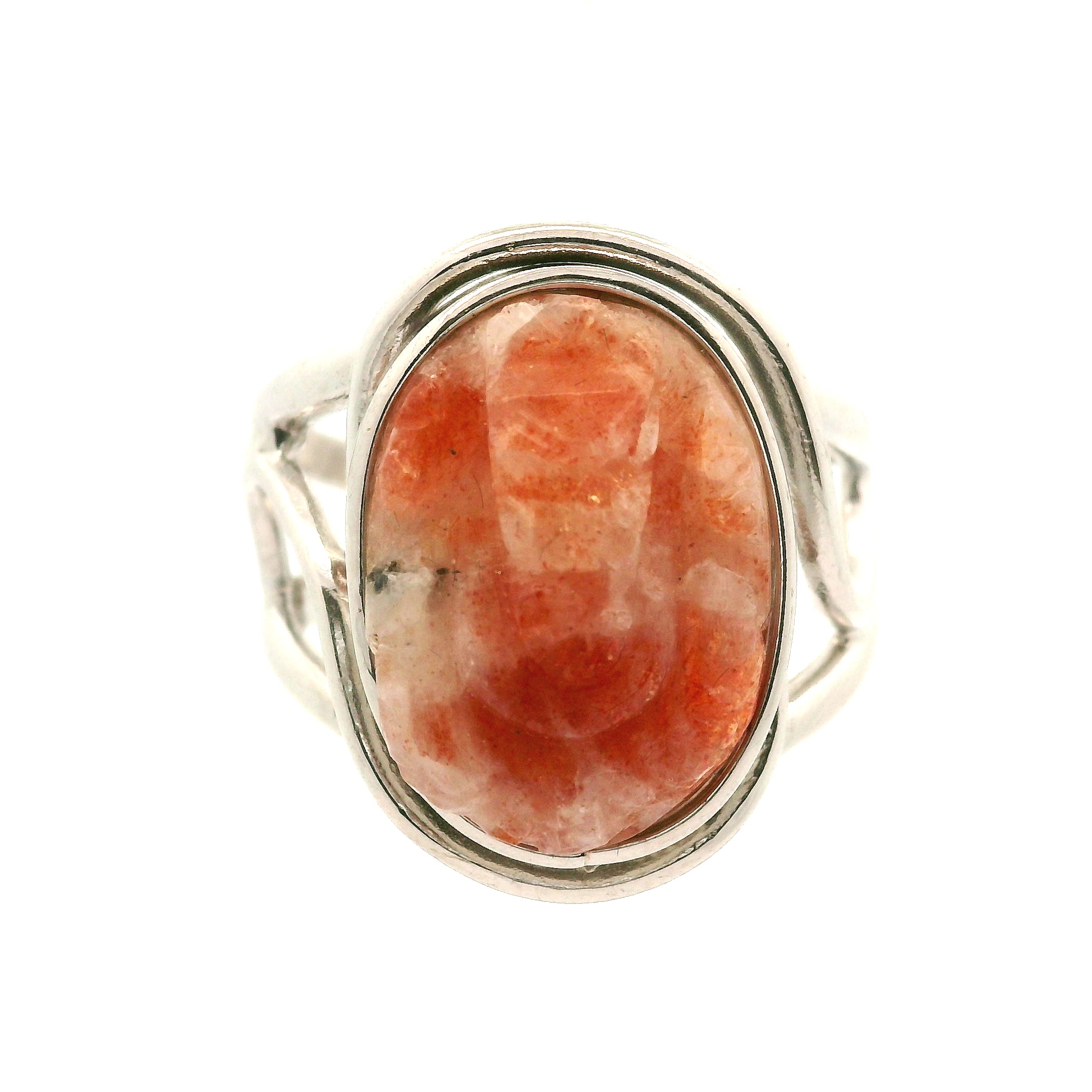Sunstone Carved Ganesha Cuff Ring .925 Silver for Prosperity and Removing Obstacles