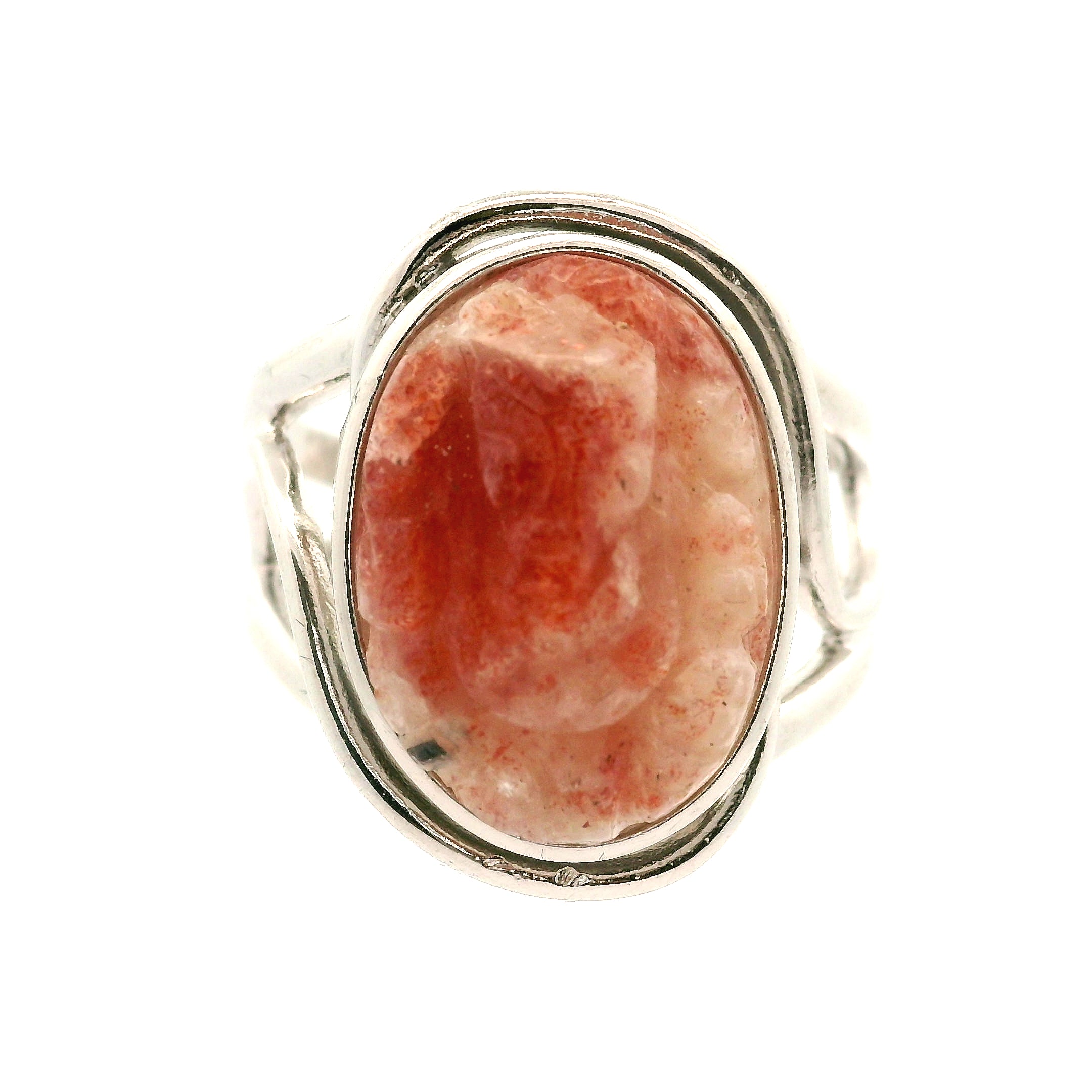 Sunstone Carved Ganesha Cuff Ring .925 Silver for Prosperity and Removing Obstacles