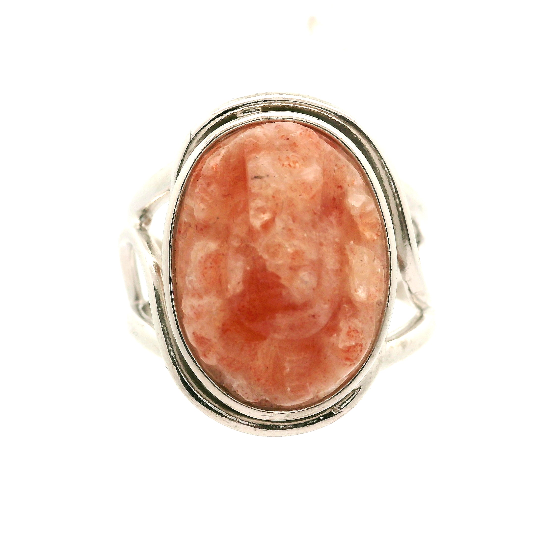 Sunstone Carved Ganesha Cuff Ring .925 Silver for Prosperity and Removing Obstacles