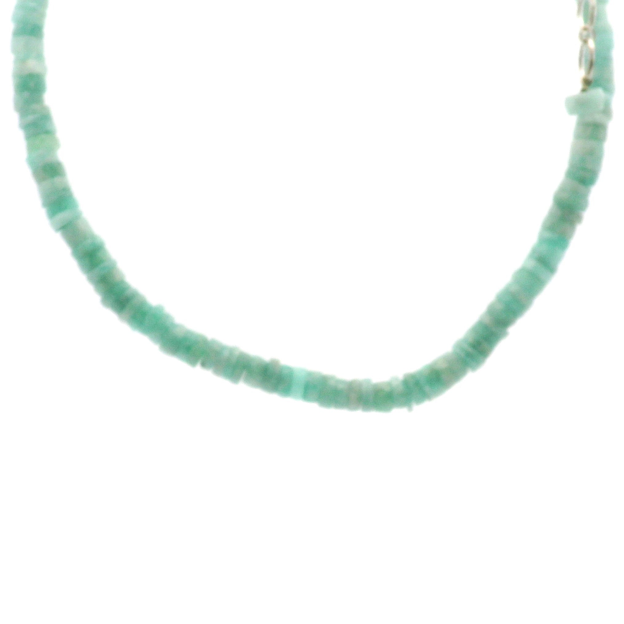 Amazonite Heishi Necklace 925 Silver for Communication and Harmony