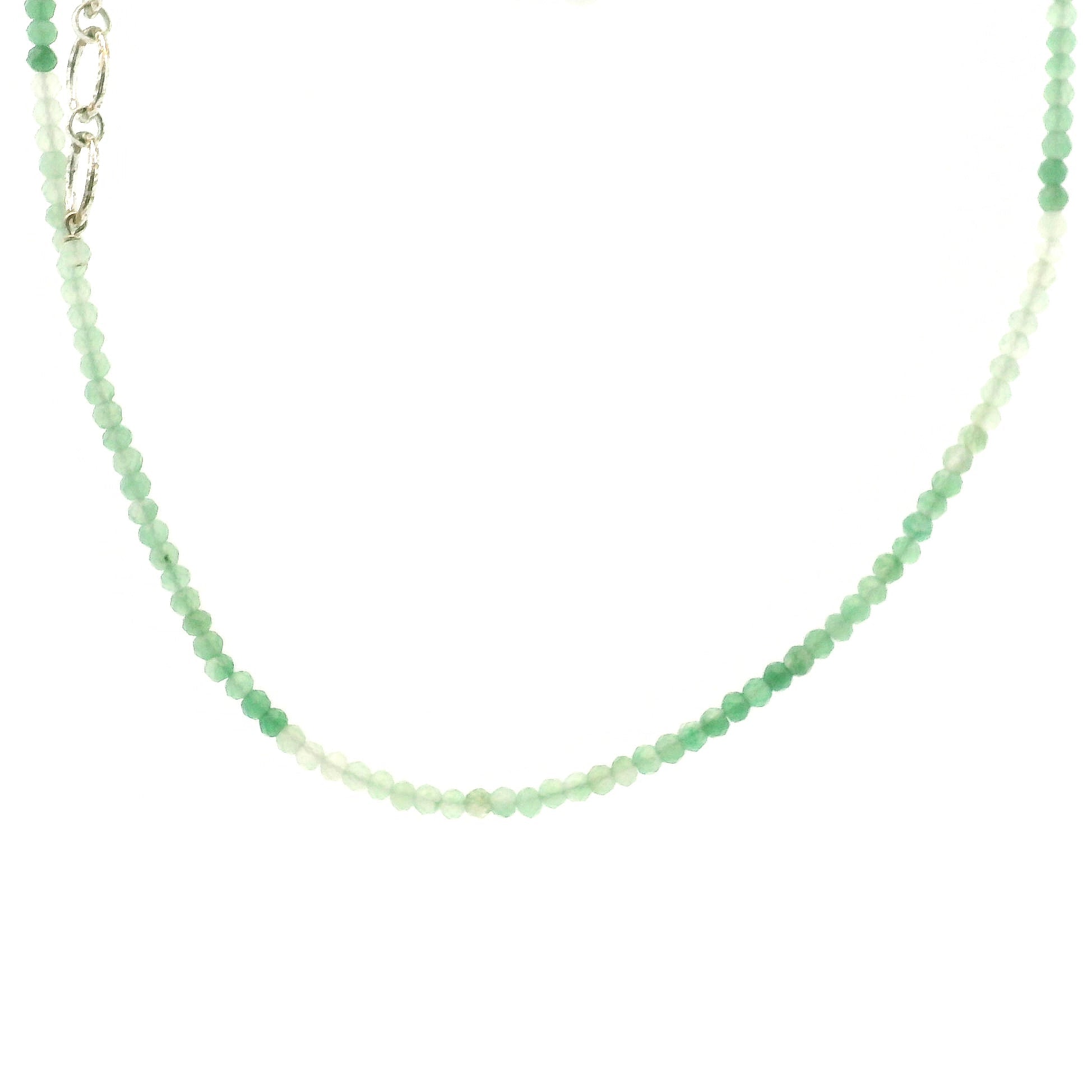 Green Chalcedony Micro Faceted Necklace 925 Silver for Balance and Harmony