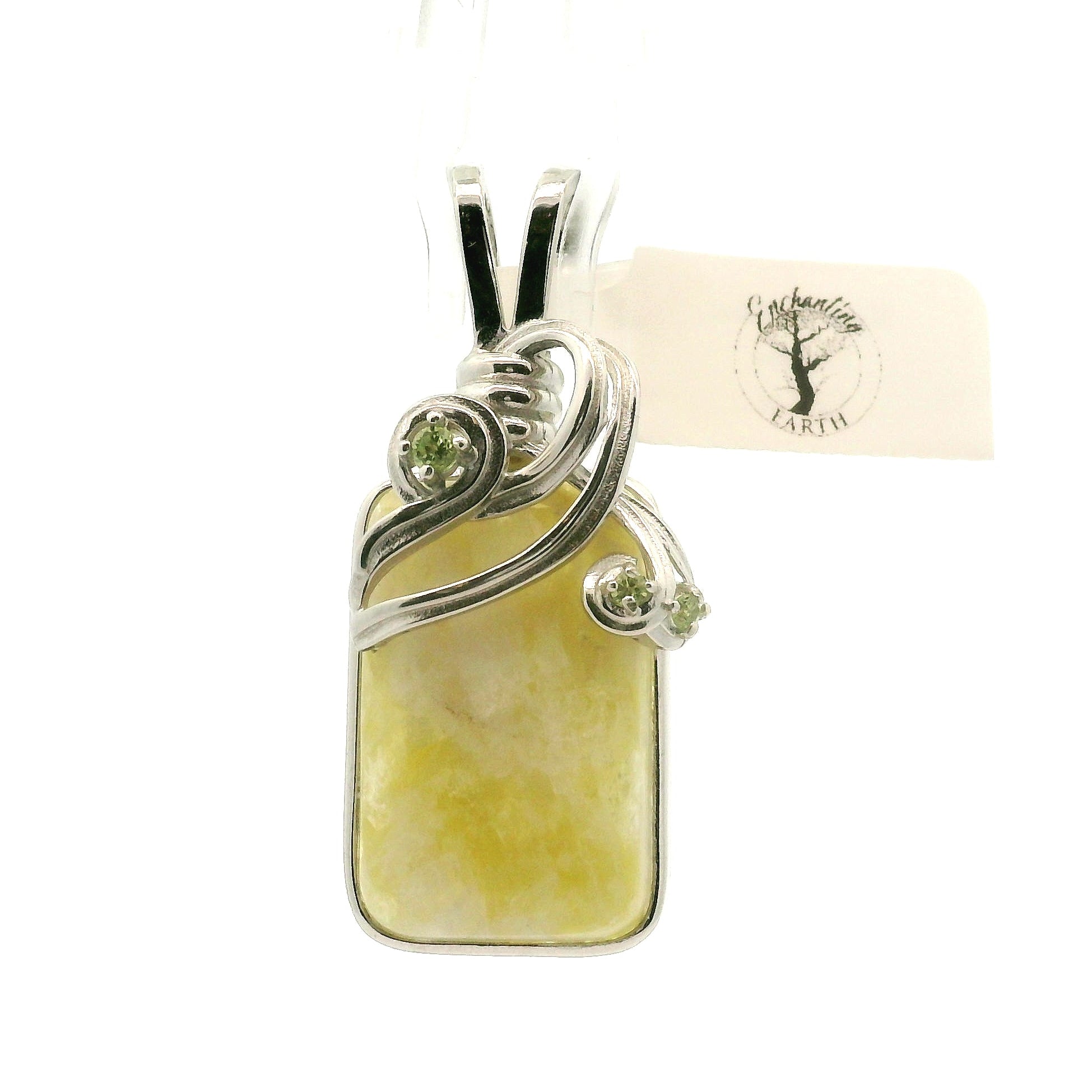 Rare Golden & Peridot Euphoralite Pendant 925 Silver for Euphoria, Empowerment and Strength