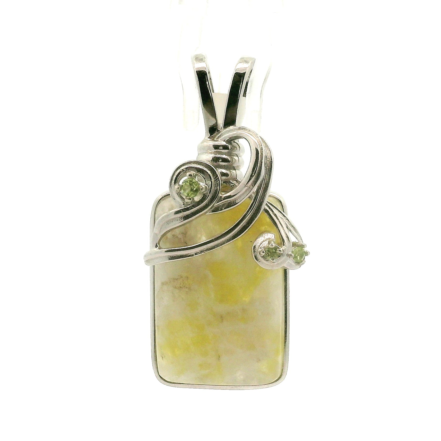 Rare Golden & Peridot Euphoralite Pendant 925 Silver for Euphoria, Empowerment and Strength