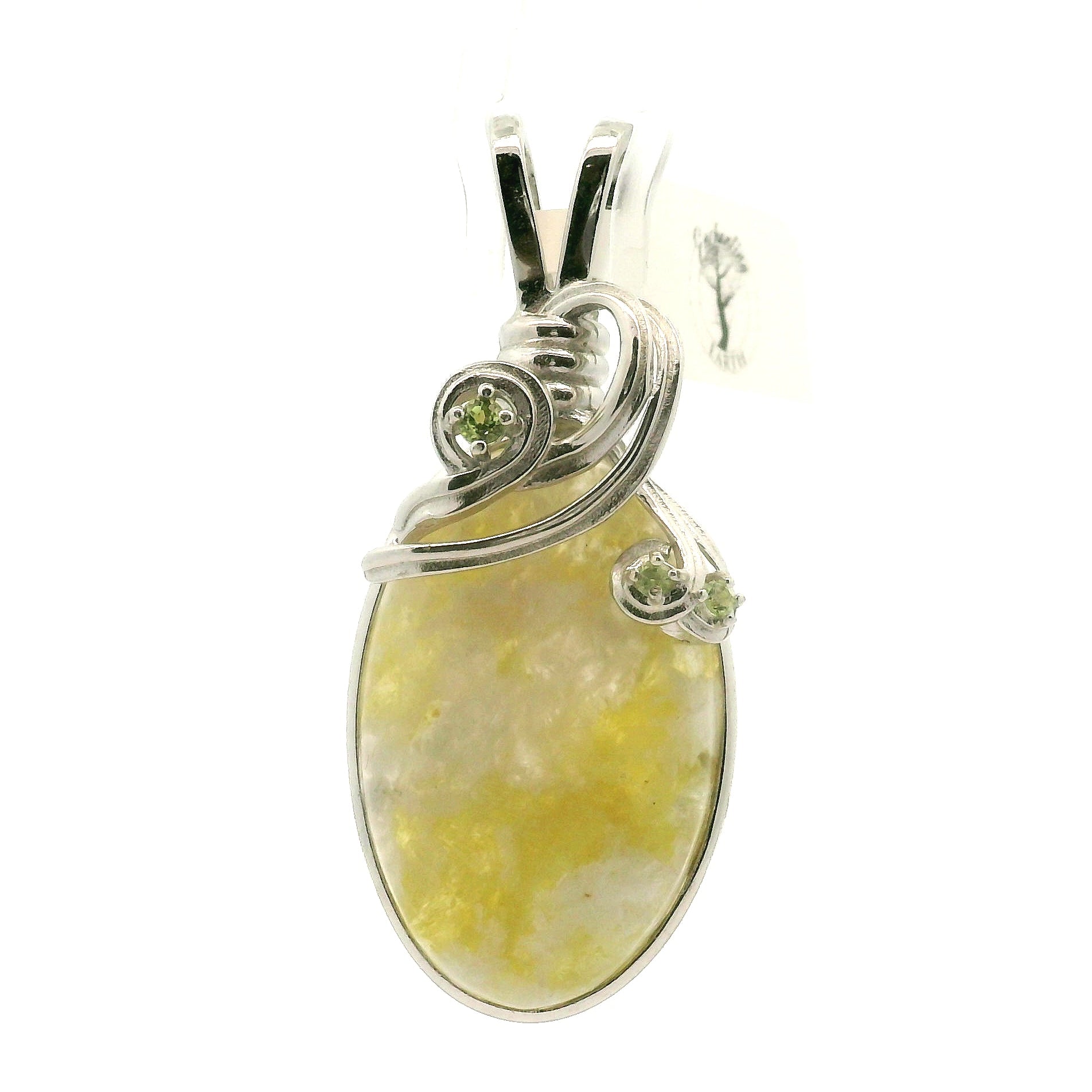 Rare Golden & Peridot Euphoralite Pendant 925 Silver for Euphoria, Empowerment and Strength