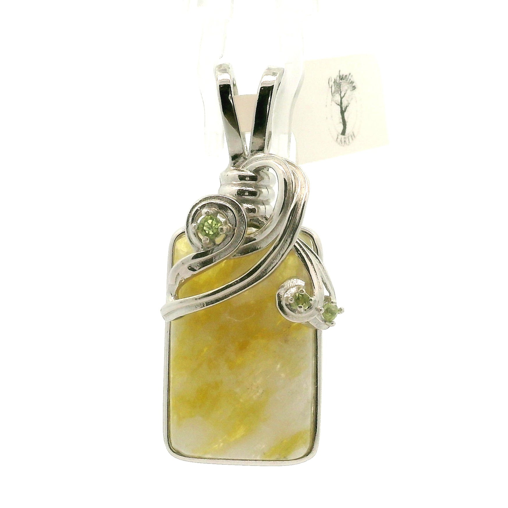 Rare Golden & Peridot Euphoralite Pendant 925 Silver for Euphoria, Empowerment and Strength