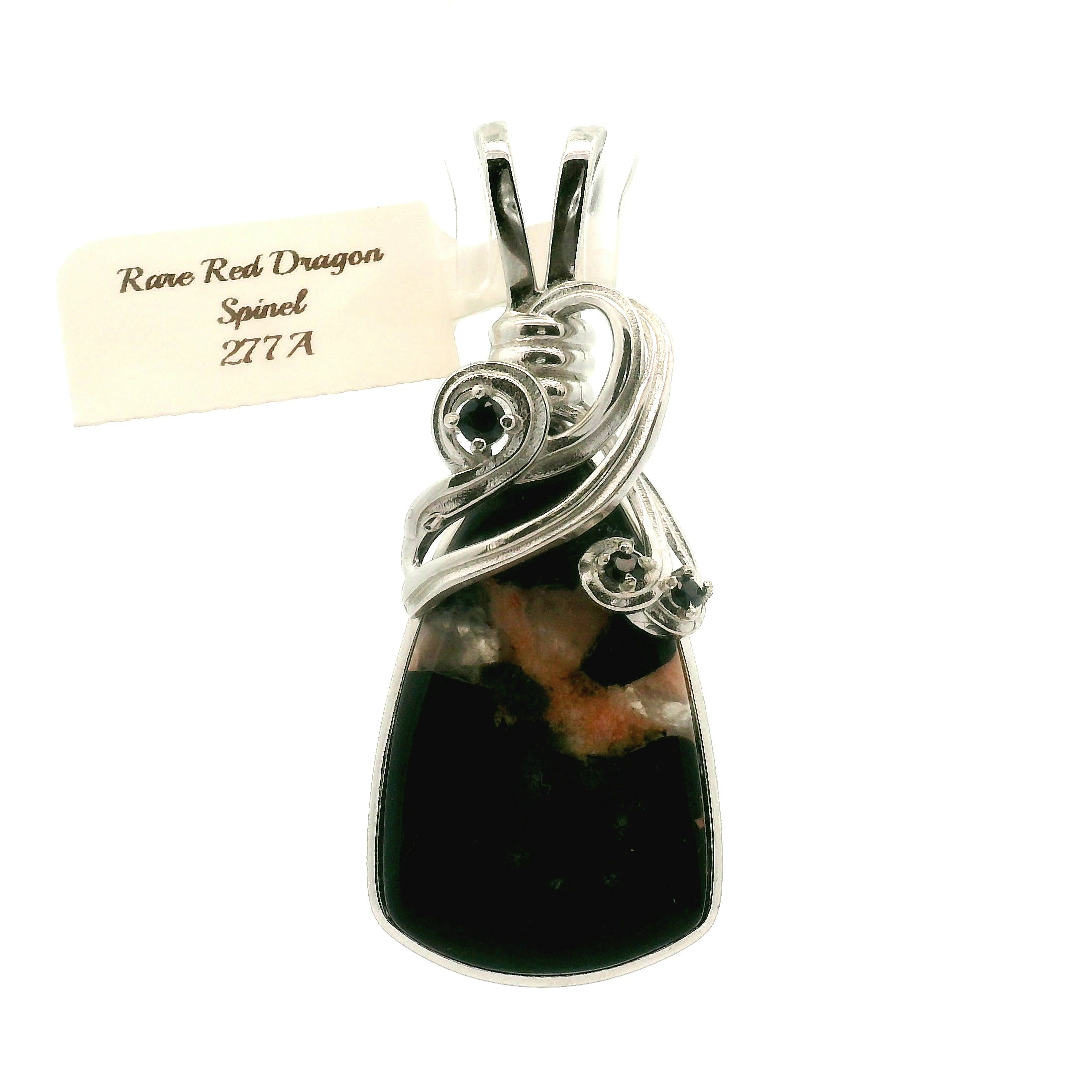 Rare Red Dragon Euphoralite & Black Spinel Pendant .925 Silver for Health, Protection and Stress Relief