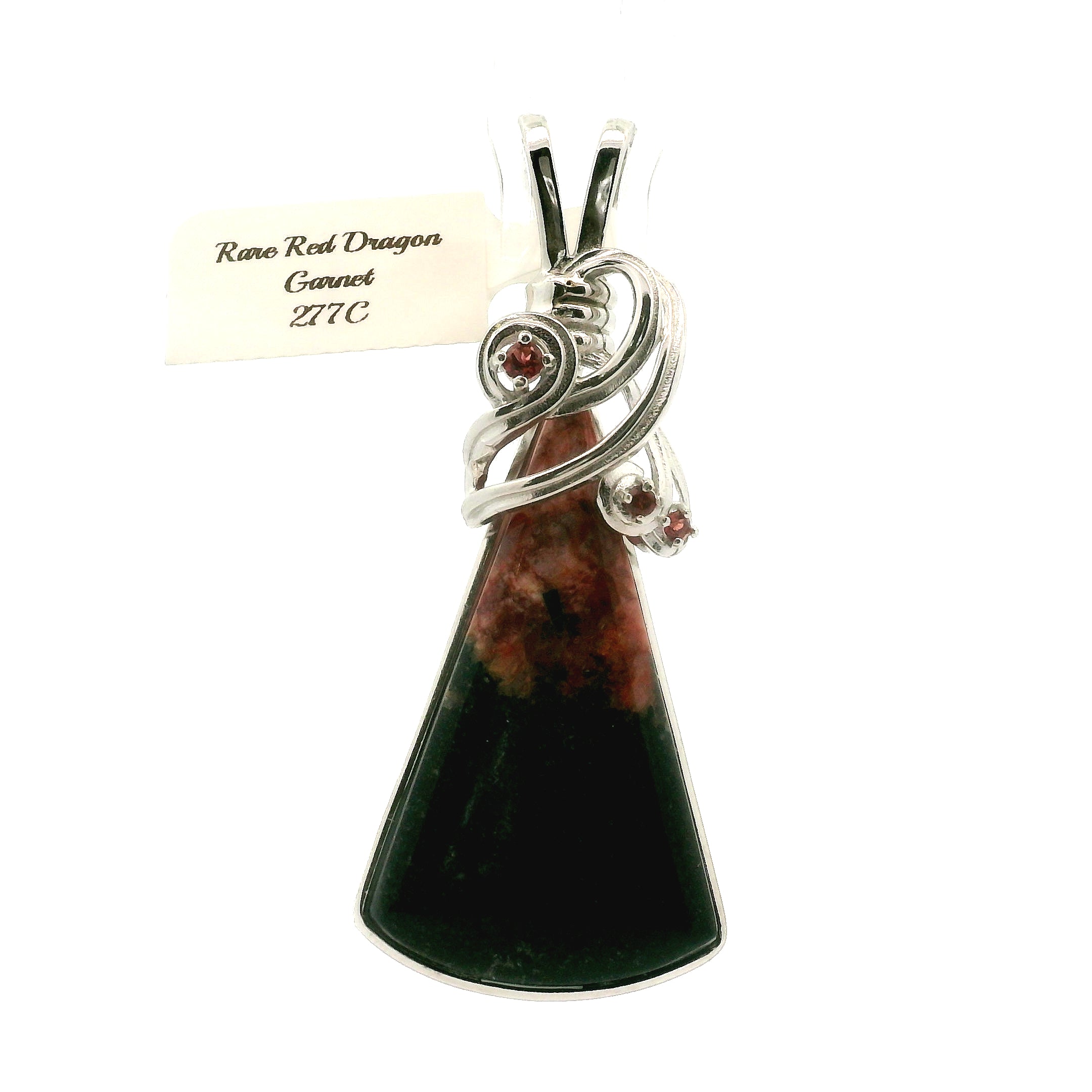 Rare Red Dragon Euphoralite & Black Spinel Pendant .925 Silver for Health, Protection and Stress Relief