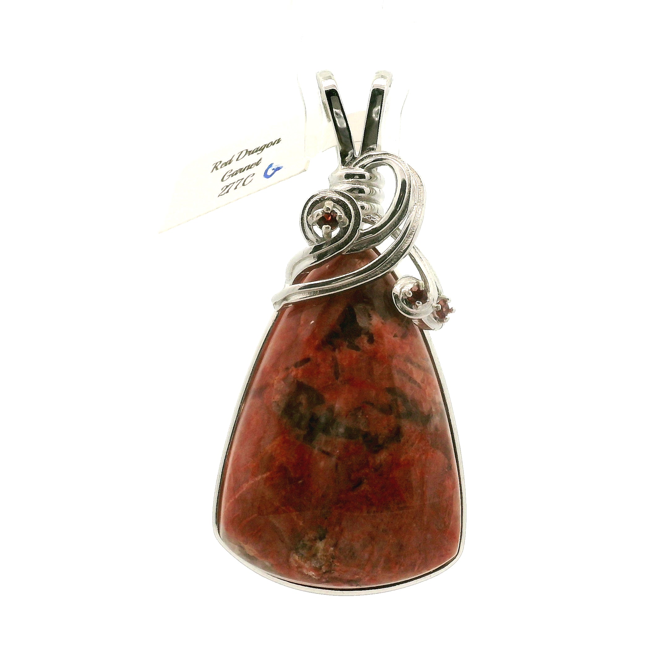 Rare Red Dragon Euphoralite & Black Spinel Pendant .925 Silver for Health, Protection and Stress Relief