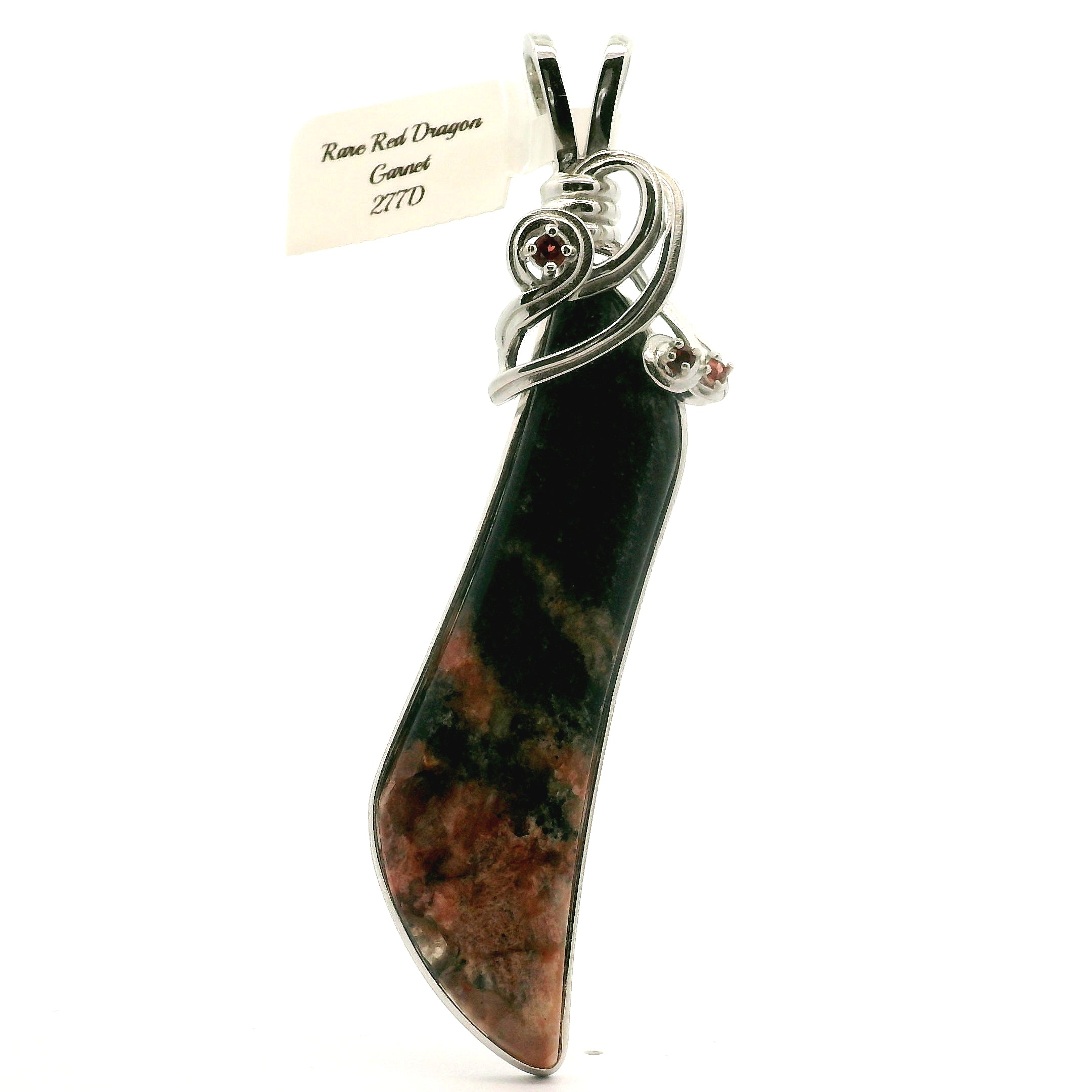 Rare Red Dragon Euphoralite & Black Spinel Pendant .925 Silver for Health, Protection and Stress Relief