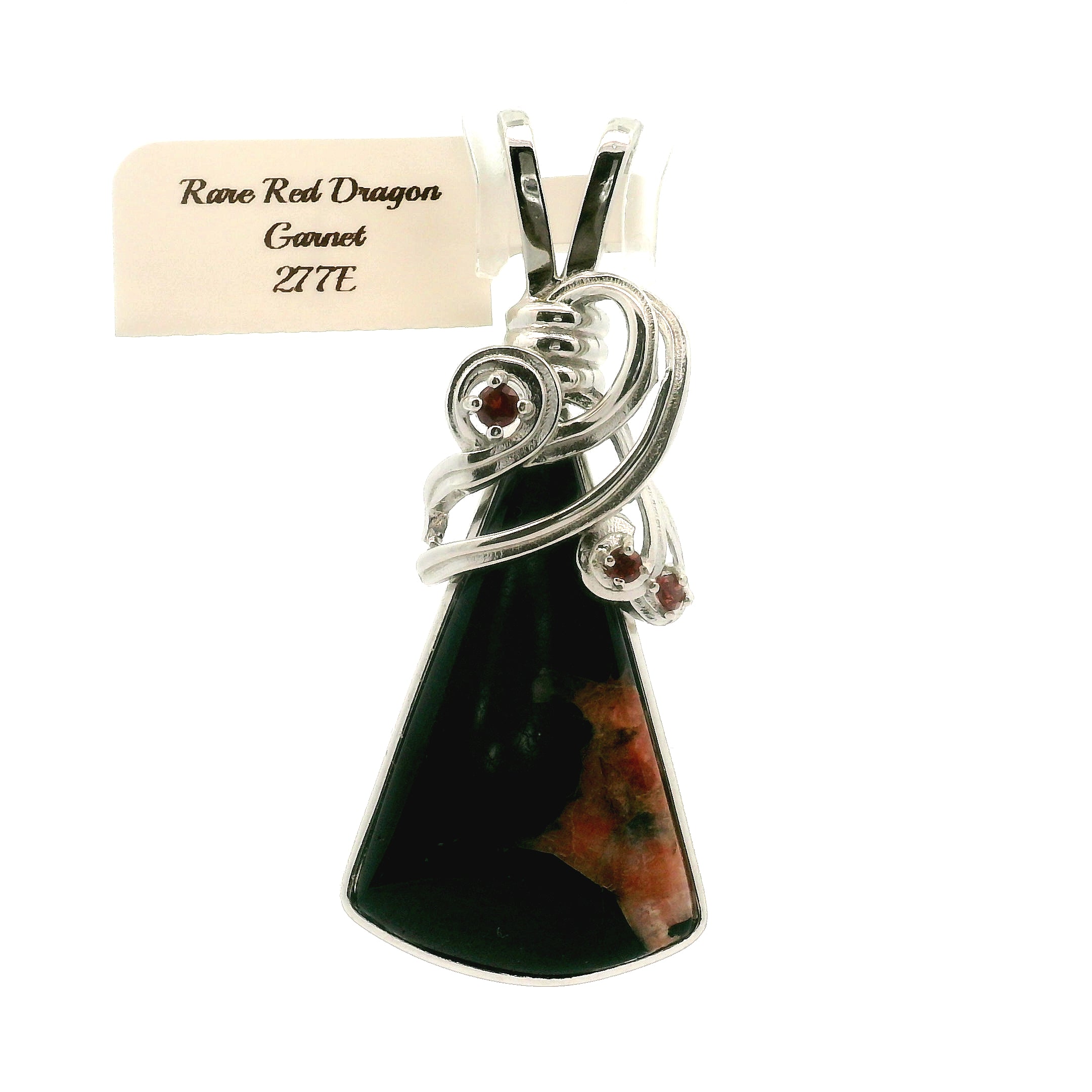 Rare Red Dragon Euphoralite & Black Spinel Pendant .925 Silver for Health, Protection and Stress Relief