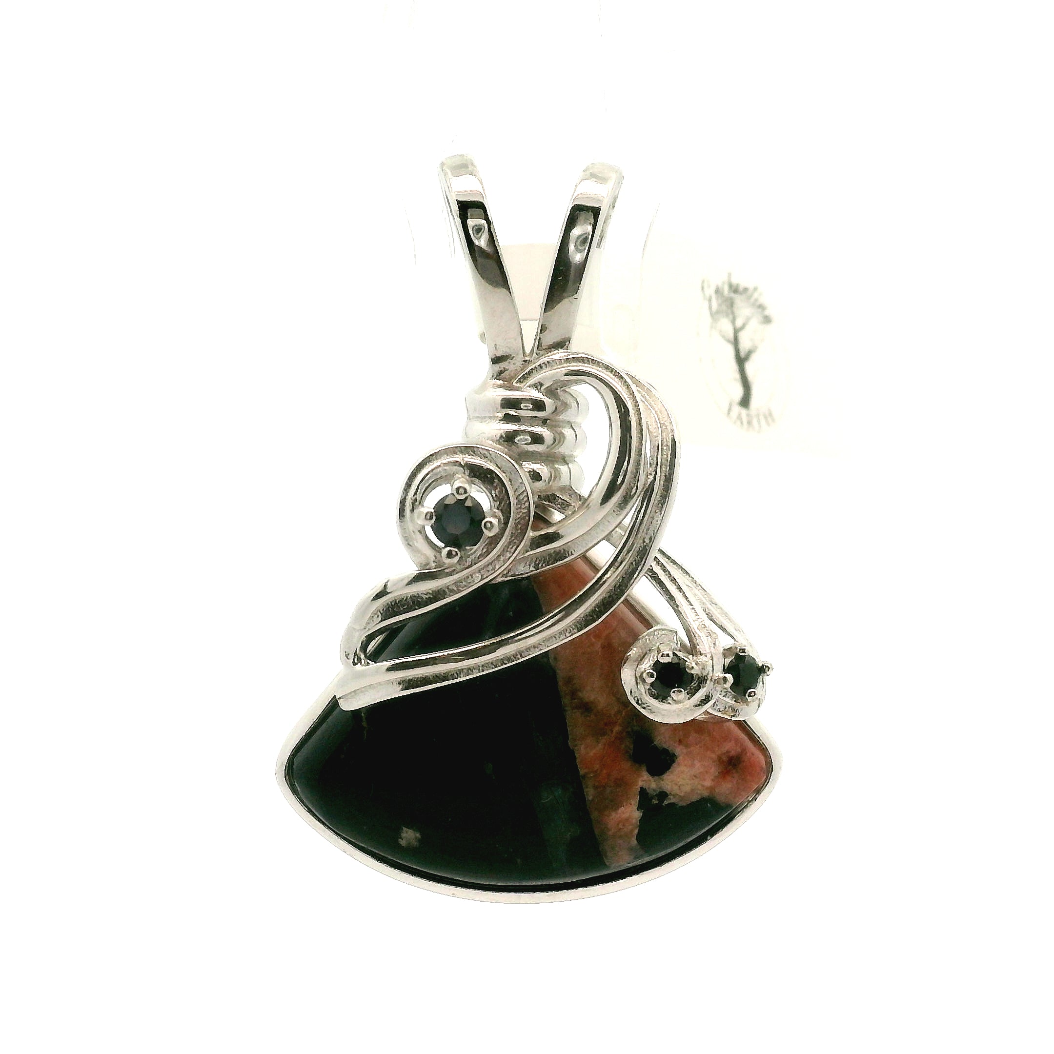 Rare Red Dragon Euphoralite & Black Spinel Pendant .925 Silver for Health, Protection and Stress Relief