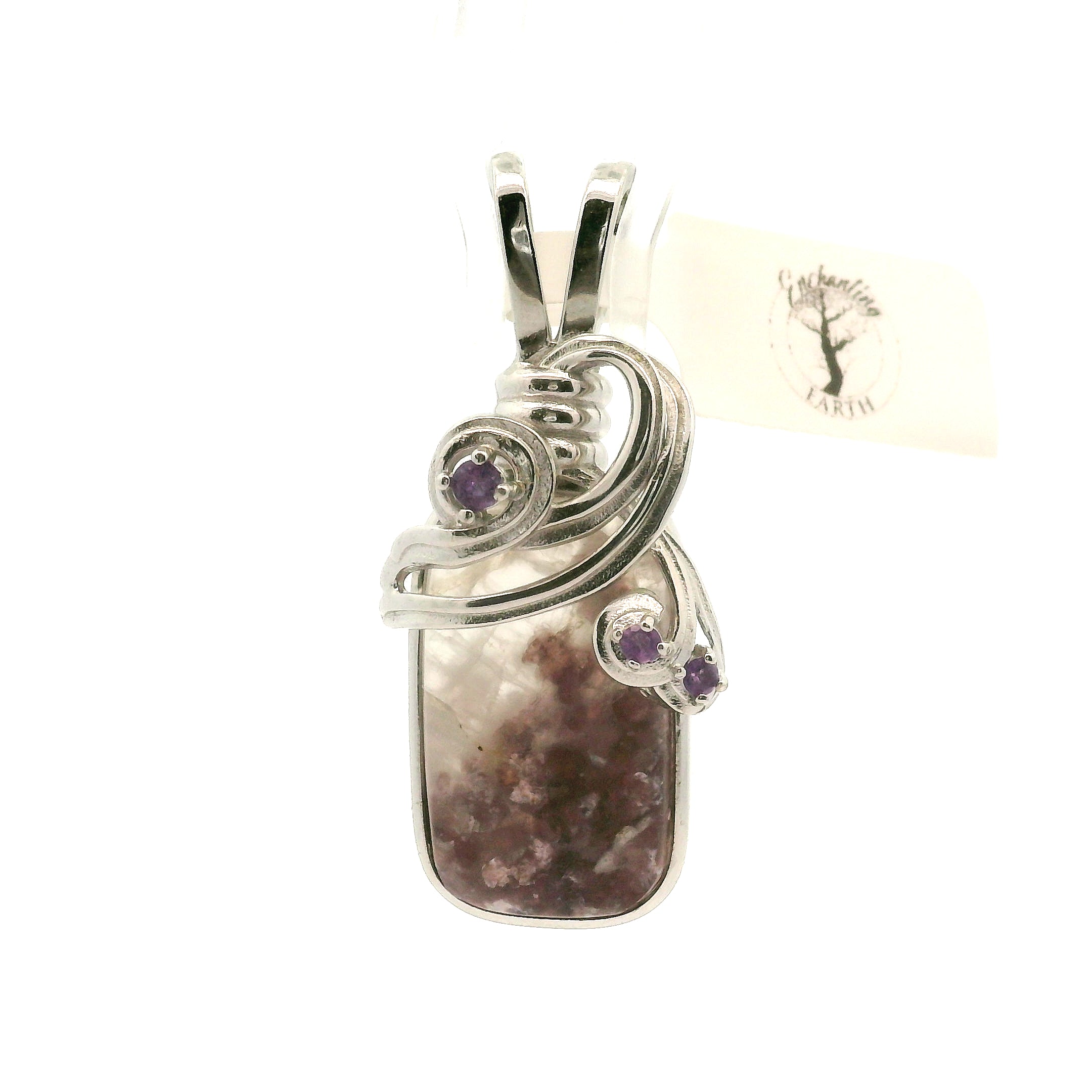 Divine Euphoralite & Amethyst Pendant 925 Silver for Peace, Relaxation and Connection to Higher Realms