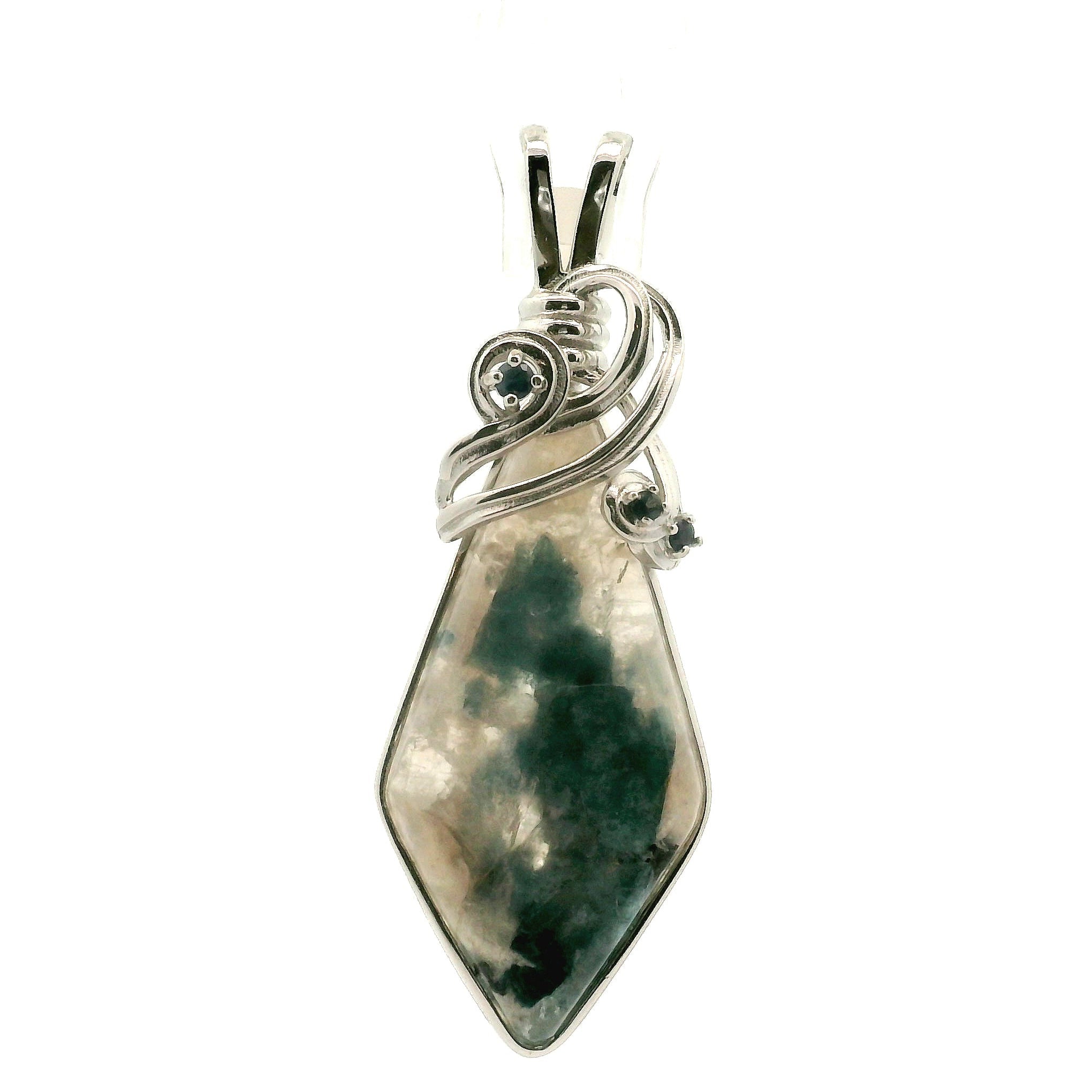 Ice Euphoralite & Sapphire Pendant 925 Silver for Intuition, Peace and Tranquility