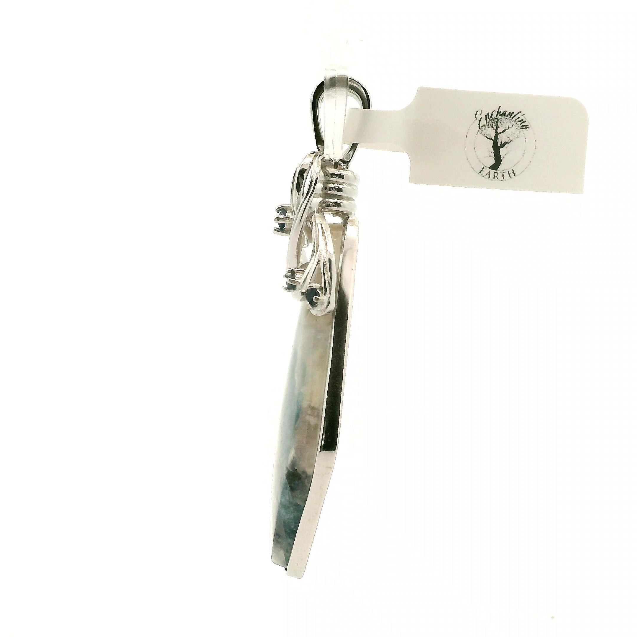 Ice Euphoralite & Sapphire Pendant 925 Silver for Intuition, Peace and Tranquility