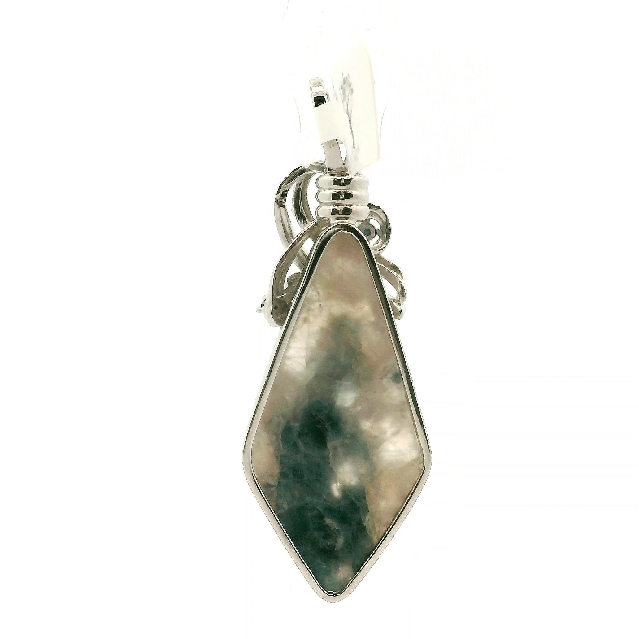 Ice Euphoralite & Sapphire Pendant 925 Silver for Intuition, Peace and Tranquility