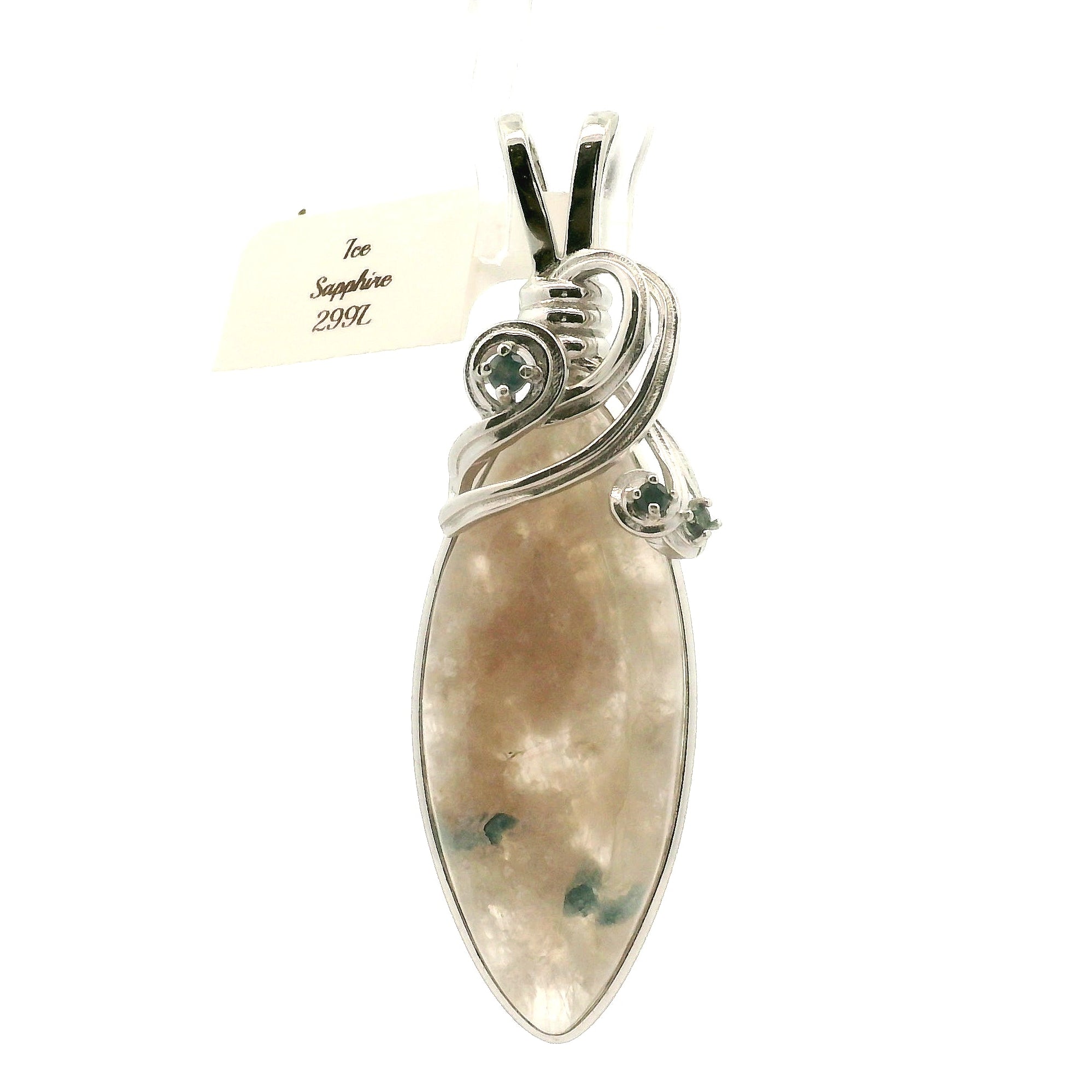 Ice Euphoralite & Sapphire Pendant 925 Silver for Intuition, Peace and Tranquility