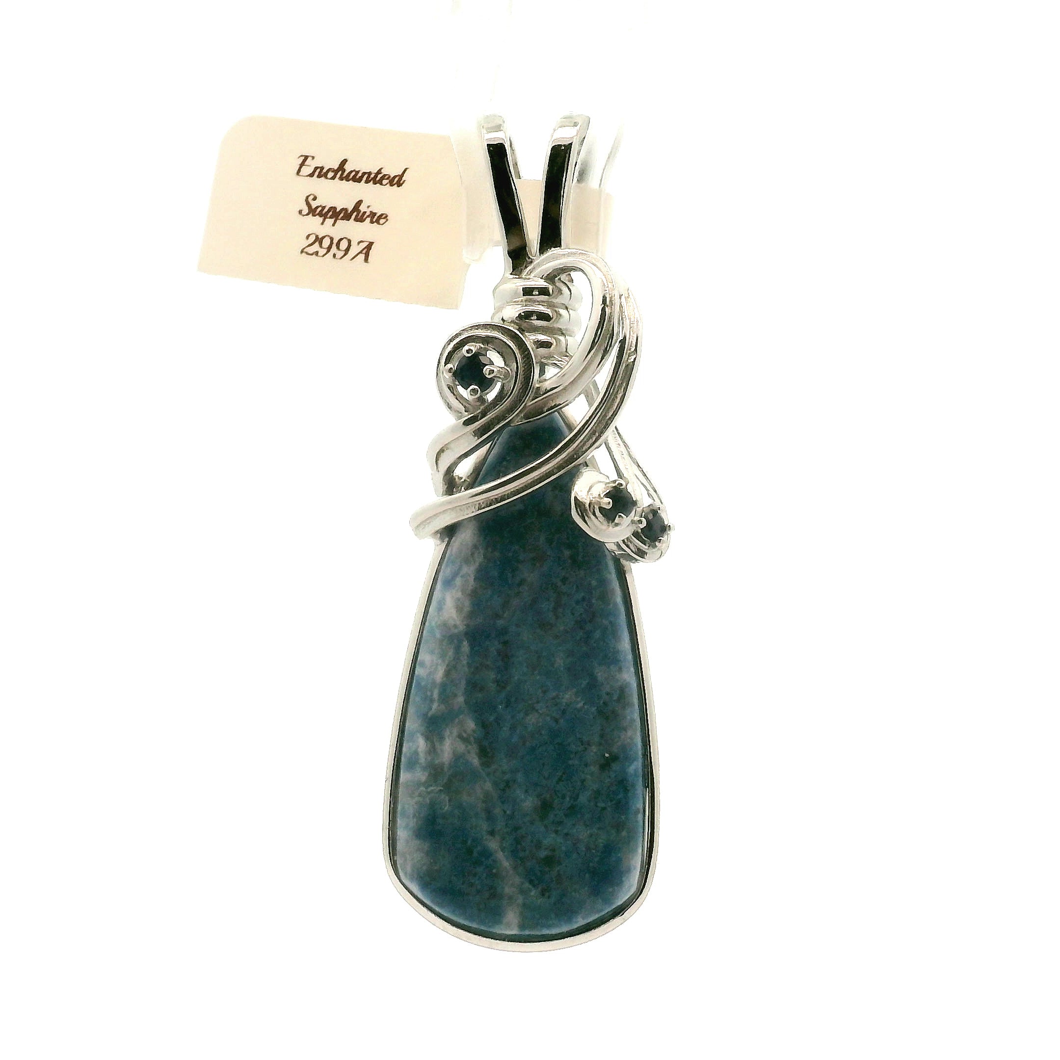 Enchanted Euphoralite & Sapphire Pendant 925 Silver for Connection with Higher Realms, Intuition, Good Luck and Creation of your Dream Life