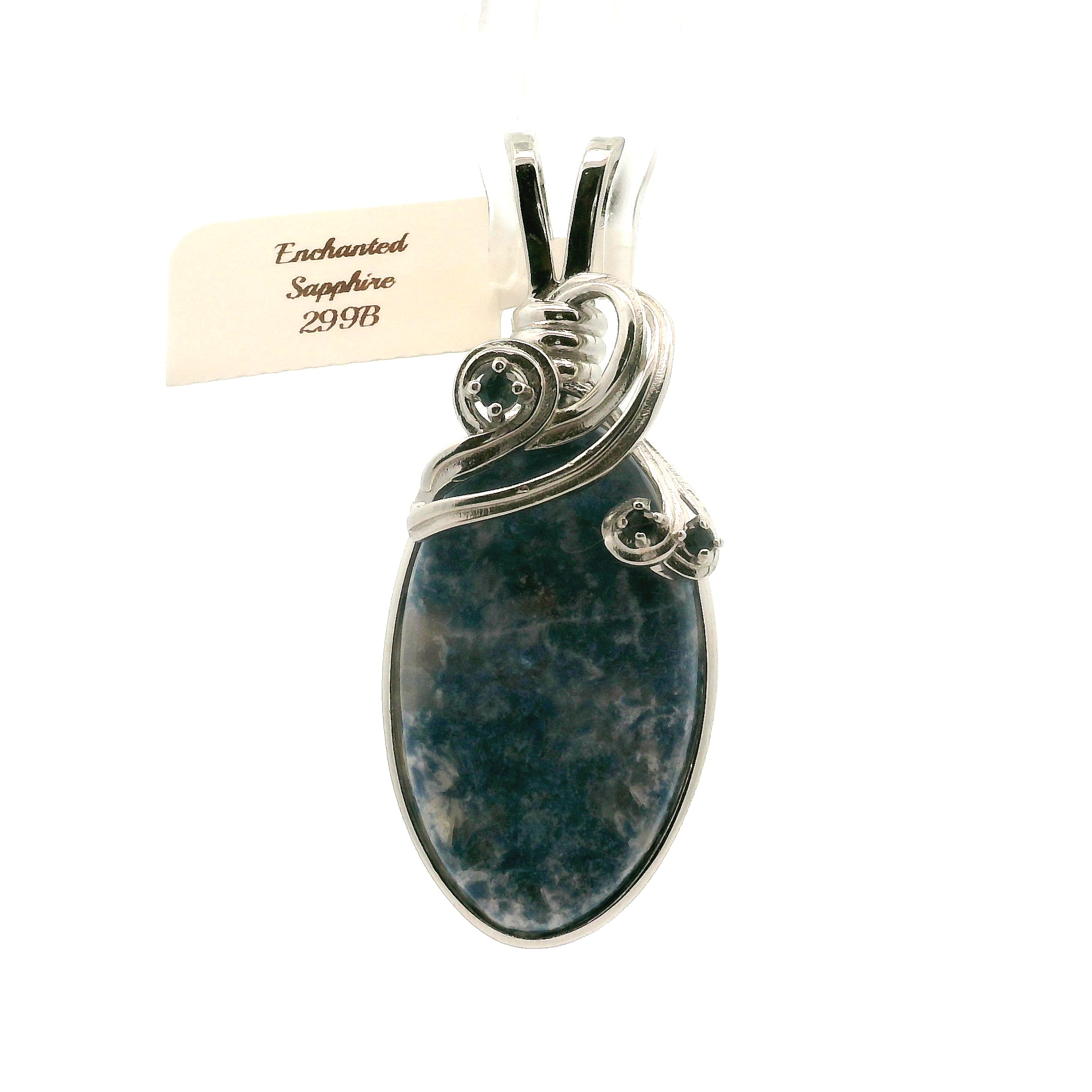 Enchanted Euphoralite & Sapphire Pendant 925 Silver for Connection with Higher Realms, Intuition, Good Luck and Creation of your Dream Life