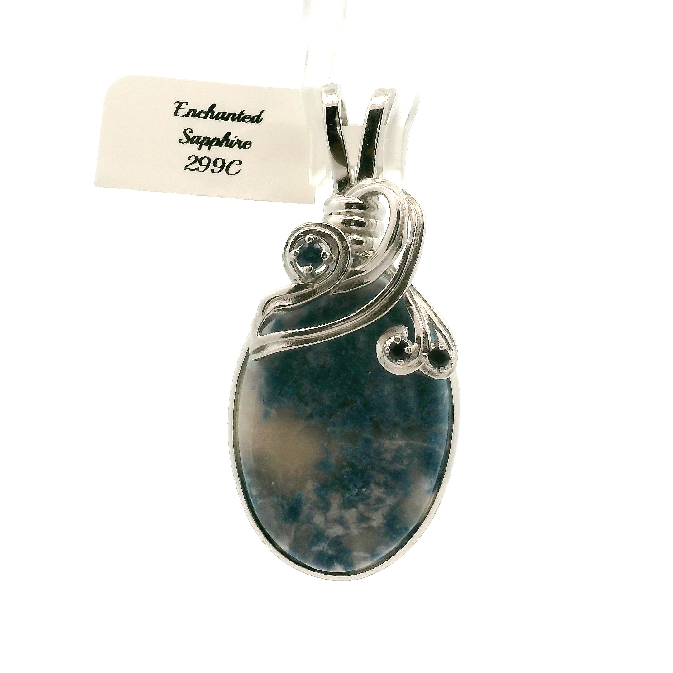 Enchanted Euphoralite & Sapphire Pendant 925 Silver for Connection with Higher Realms, Intuition, Good Luck and Creation of your Dream Life