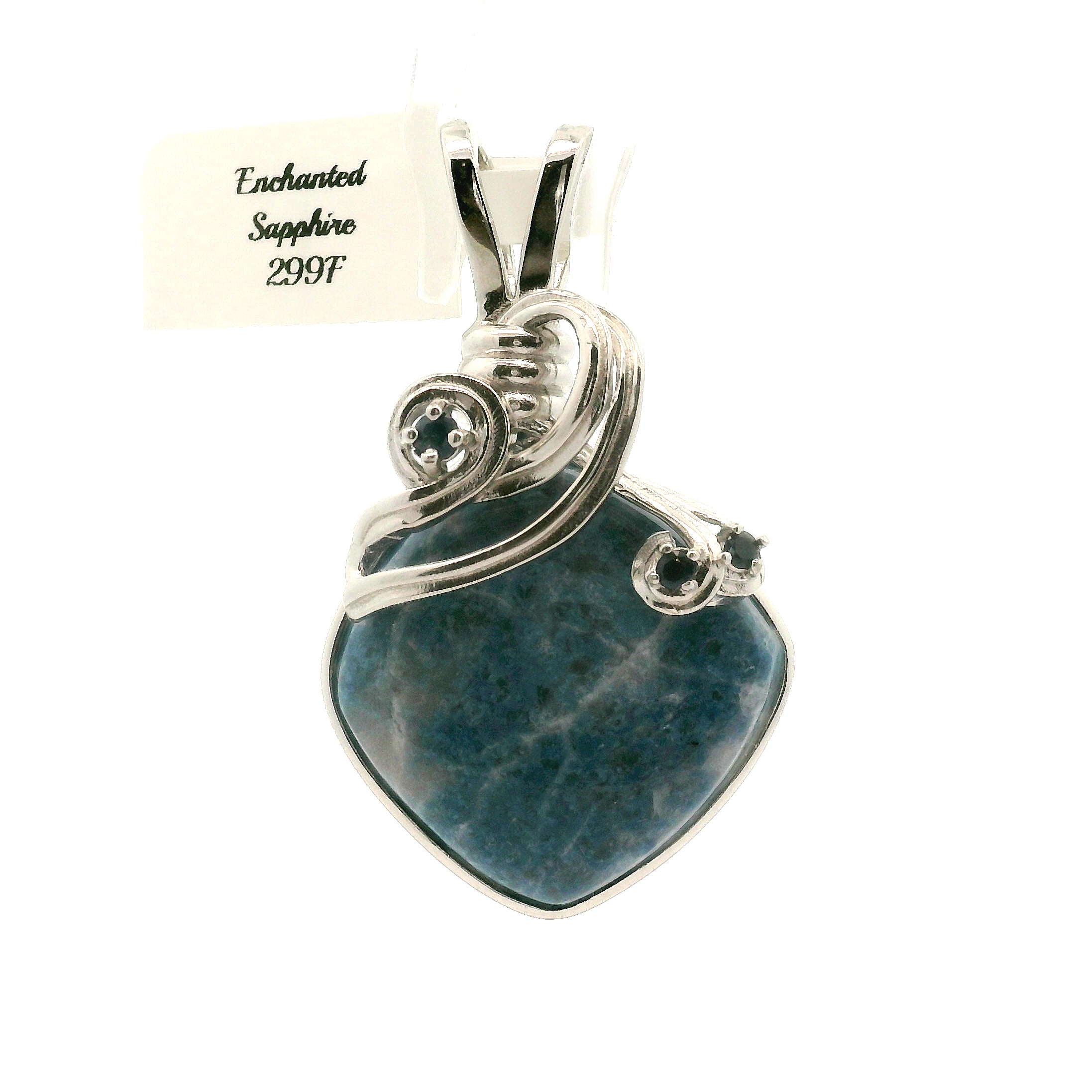 Enchanted Euphoralite & Sapphire Pendant 925 Silver for Connection with Higher Realms, Intuition, Good Luck and Creation of your Dream Life