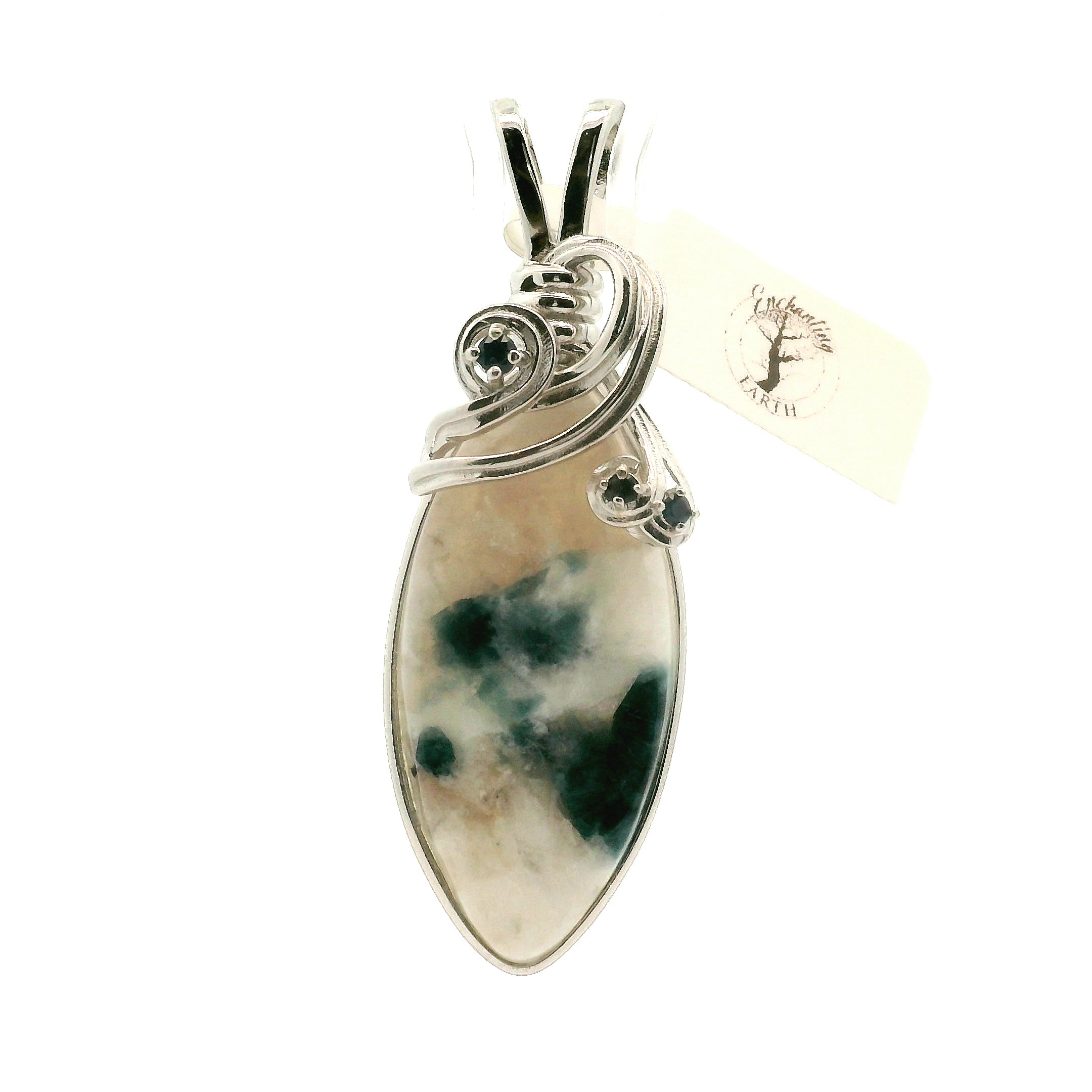 Snowball Euphoralite & Sapphire Pendant 925 Silver For Higher Realms of Consciousness and Healing Emotional Trauma