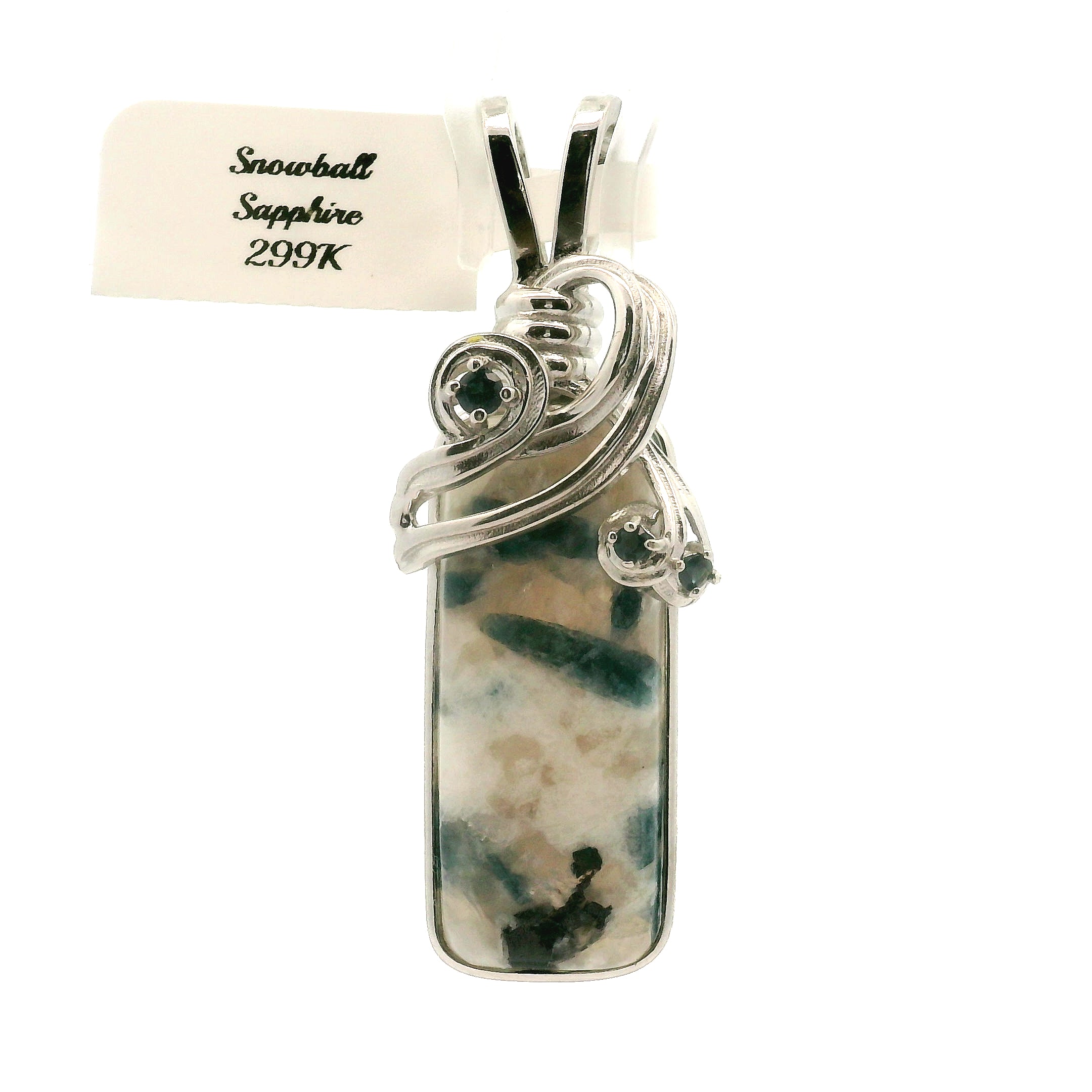 Snowball Euphoralite & Sapphire Pendant 925 Silver For Higher Realms of Consciousness and Healing Emotional Trauma