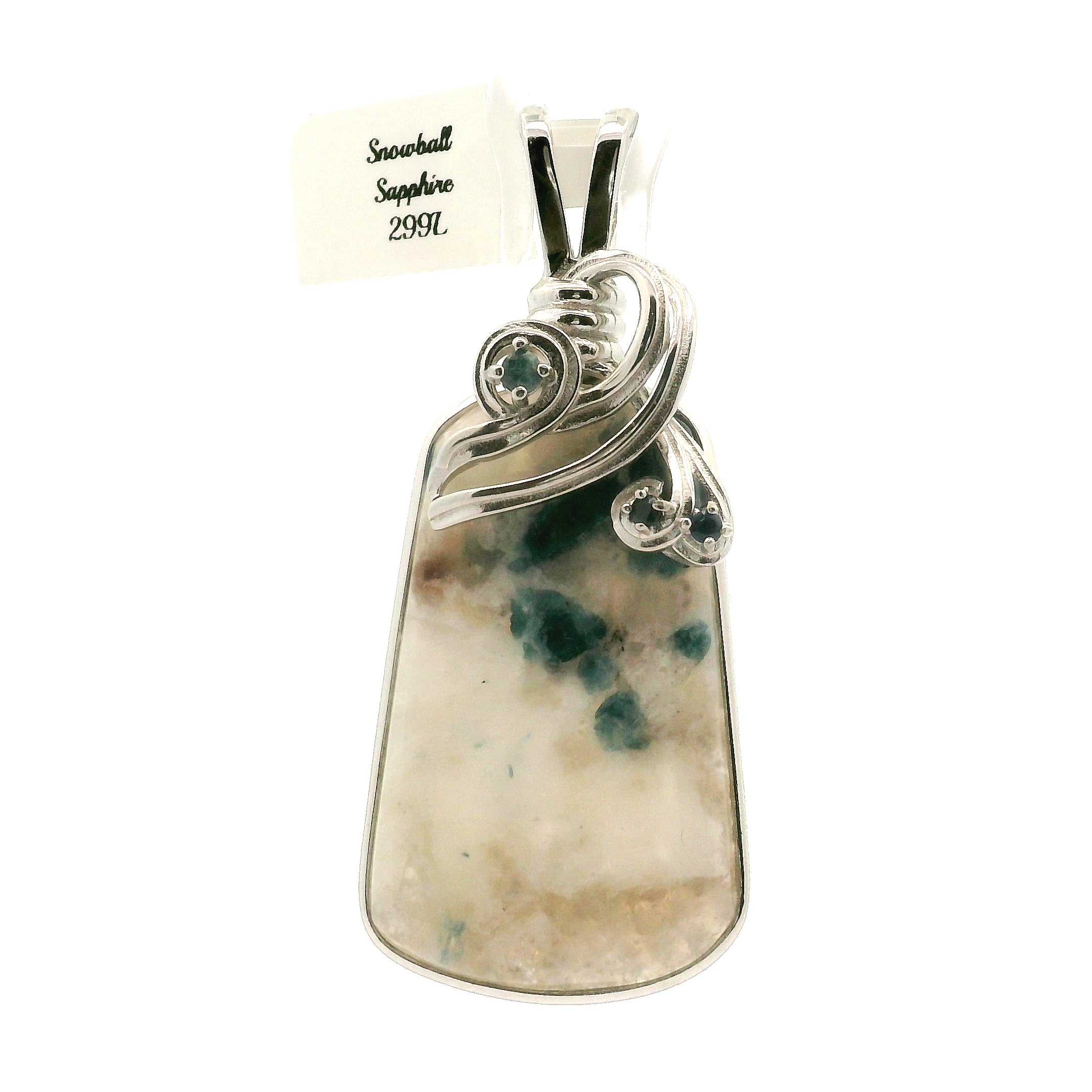 Snowball Euphoralite & Sapphire Pendant 925 Silver For Higher Realms of Consciousness and Healing Emotional Trauma