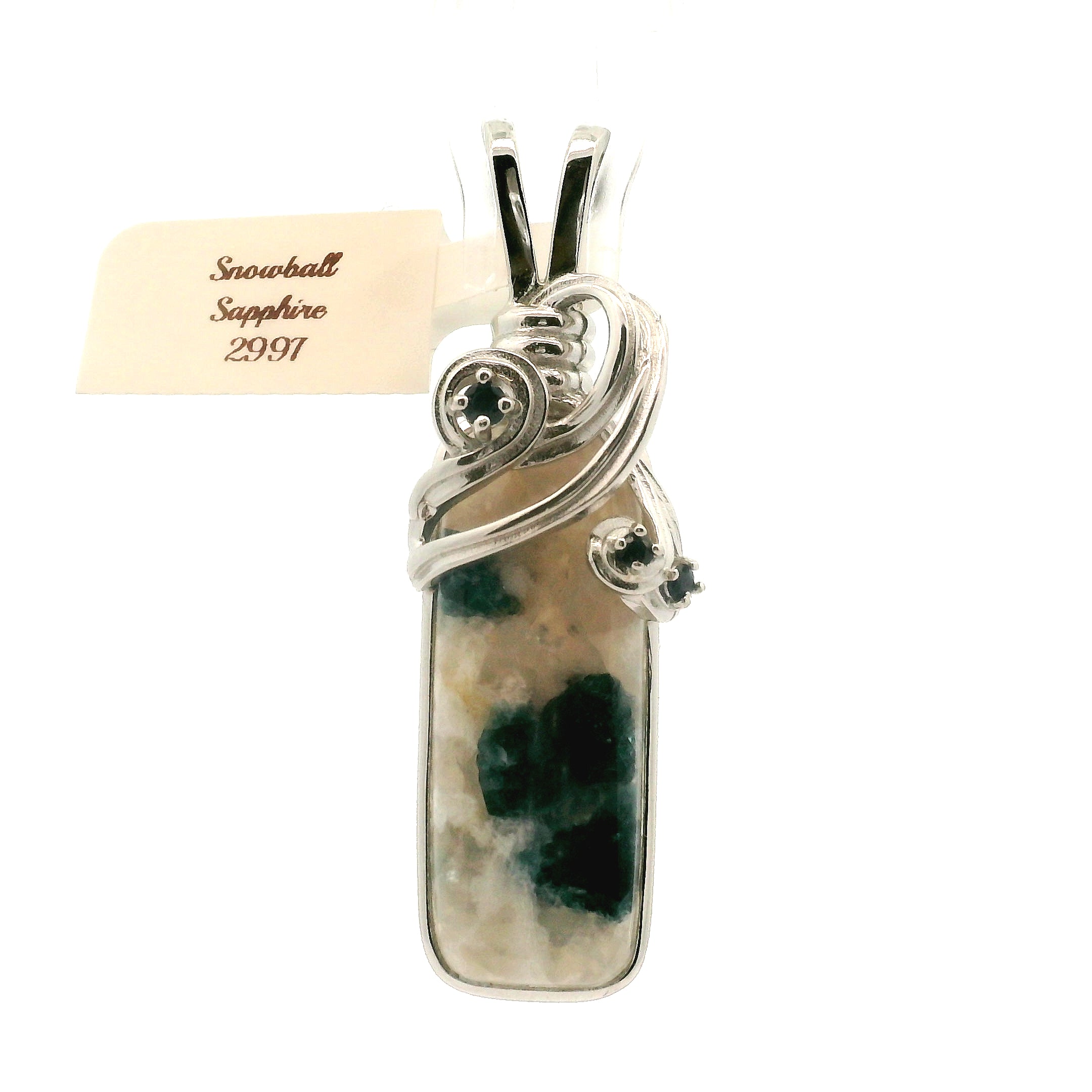 Snowball Euphoralite & Sapphire Pendant 925 Silver For Higher Realms of Consciousness and Healing Emotional Trauma