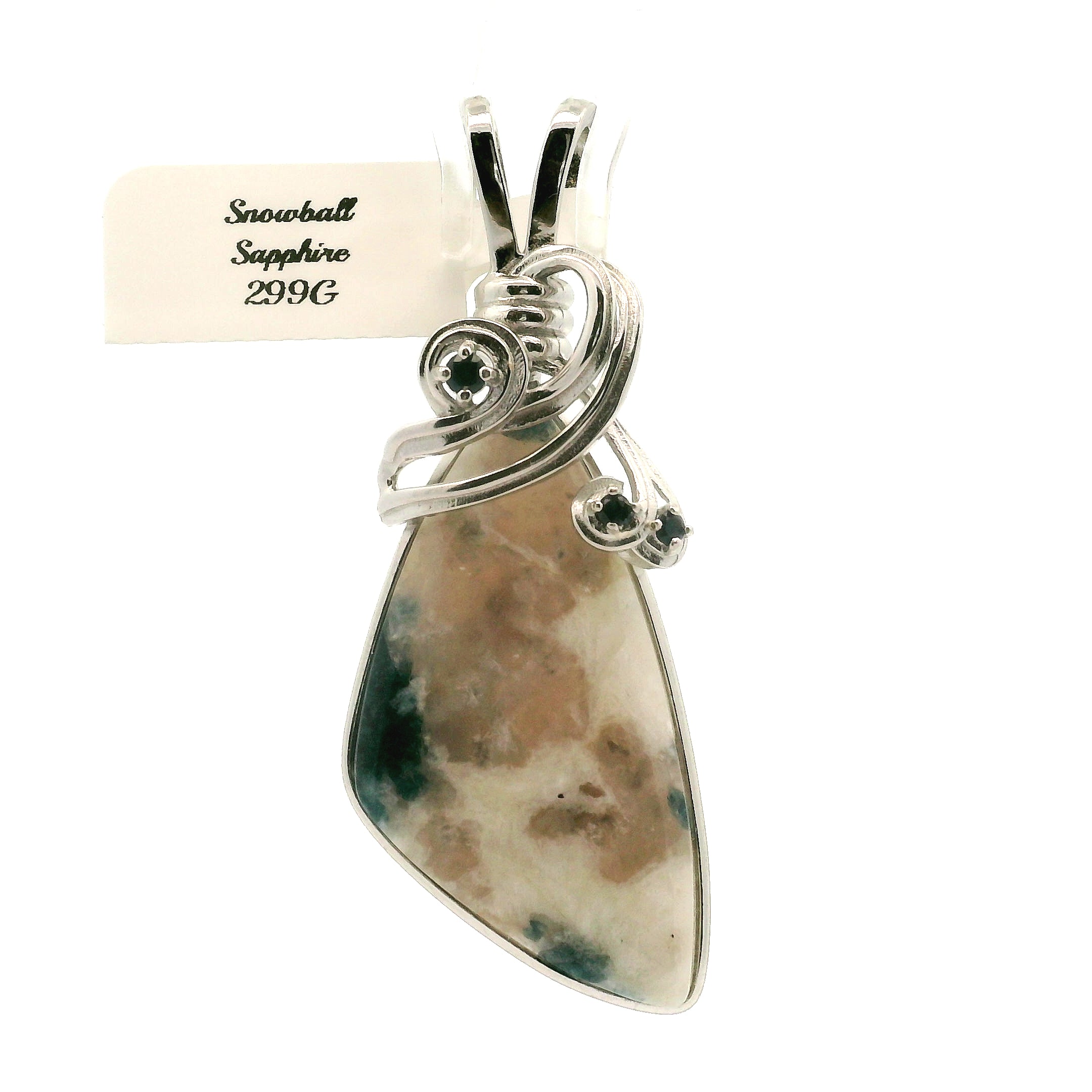 Snowball Euphoralite & Sapphire Pendant 925 Silver For Higher Realms of Consciousness and Healing Emotional Trauma