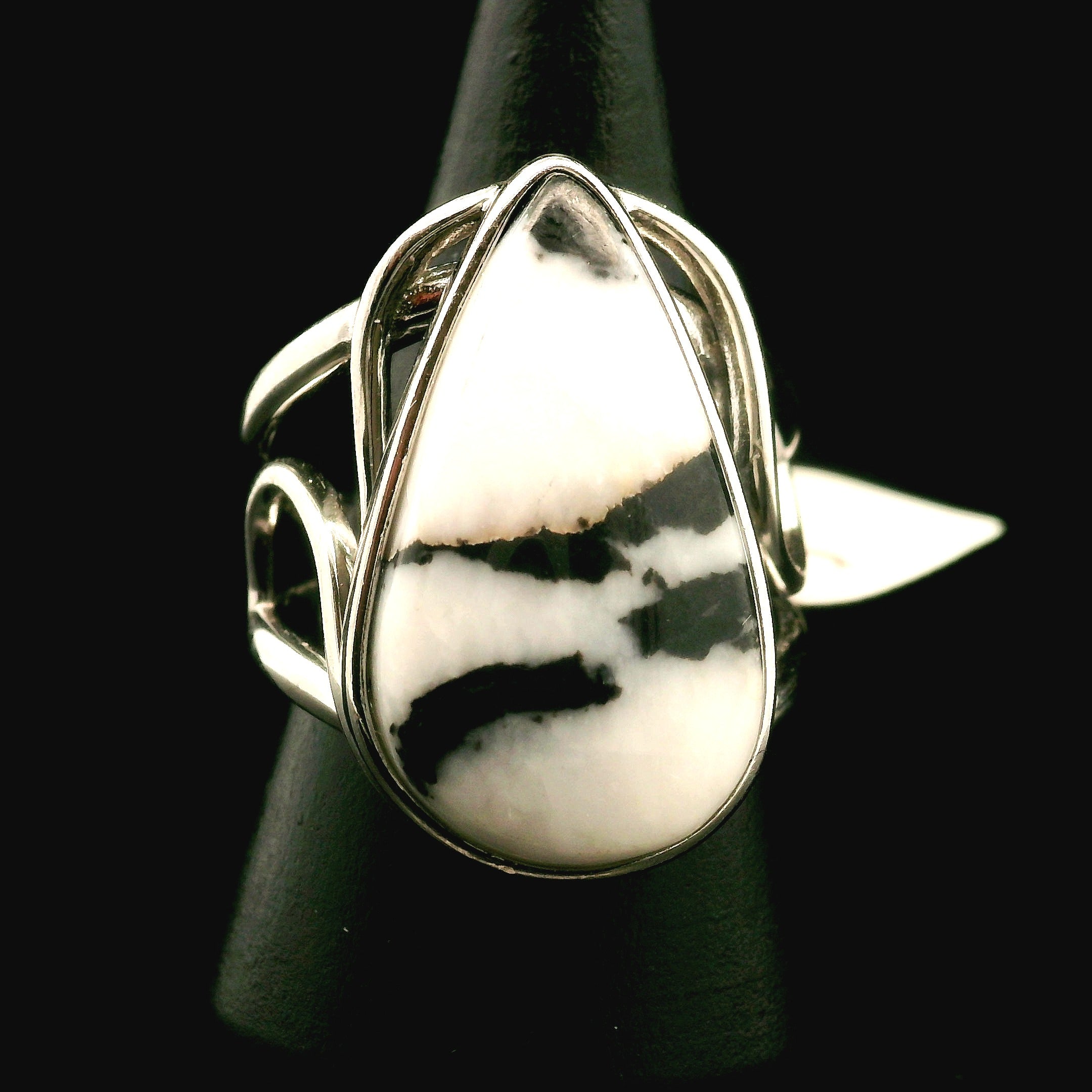Zebra Agate Faceted Cuff Ring 925 Silver \for Balance, Clearing Blockages and Releasing Negativity
