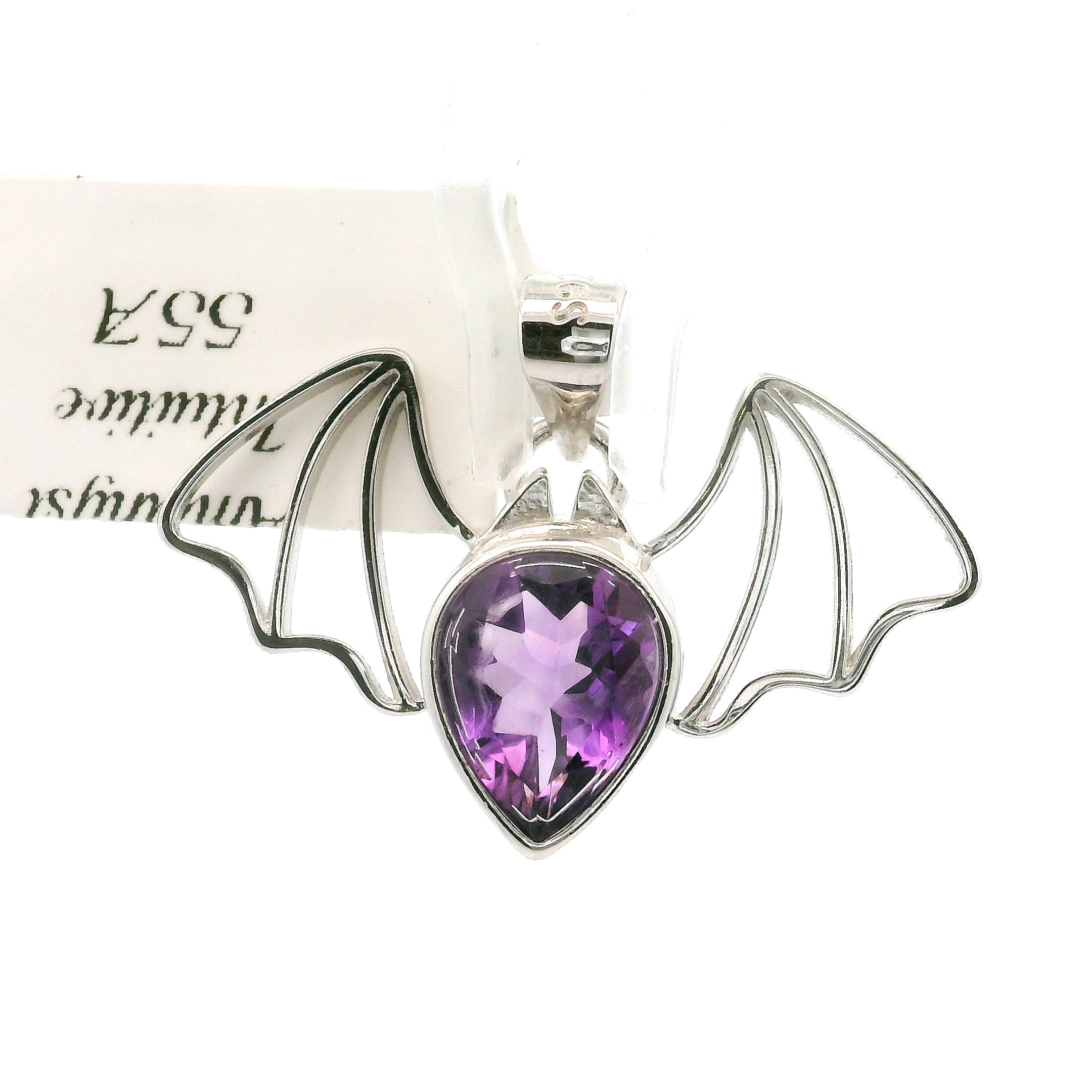 Bat Gemstone Pendant in .925 Silver Good Fortune and Rebirth