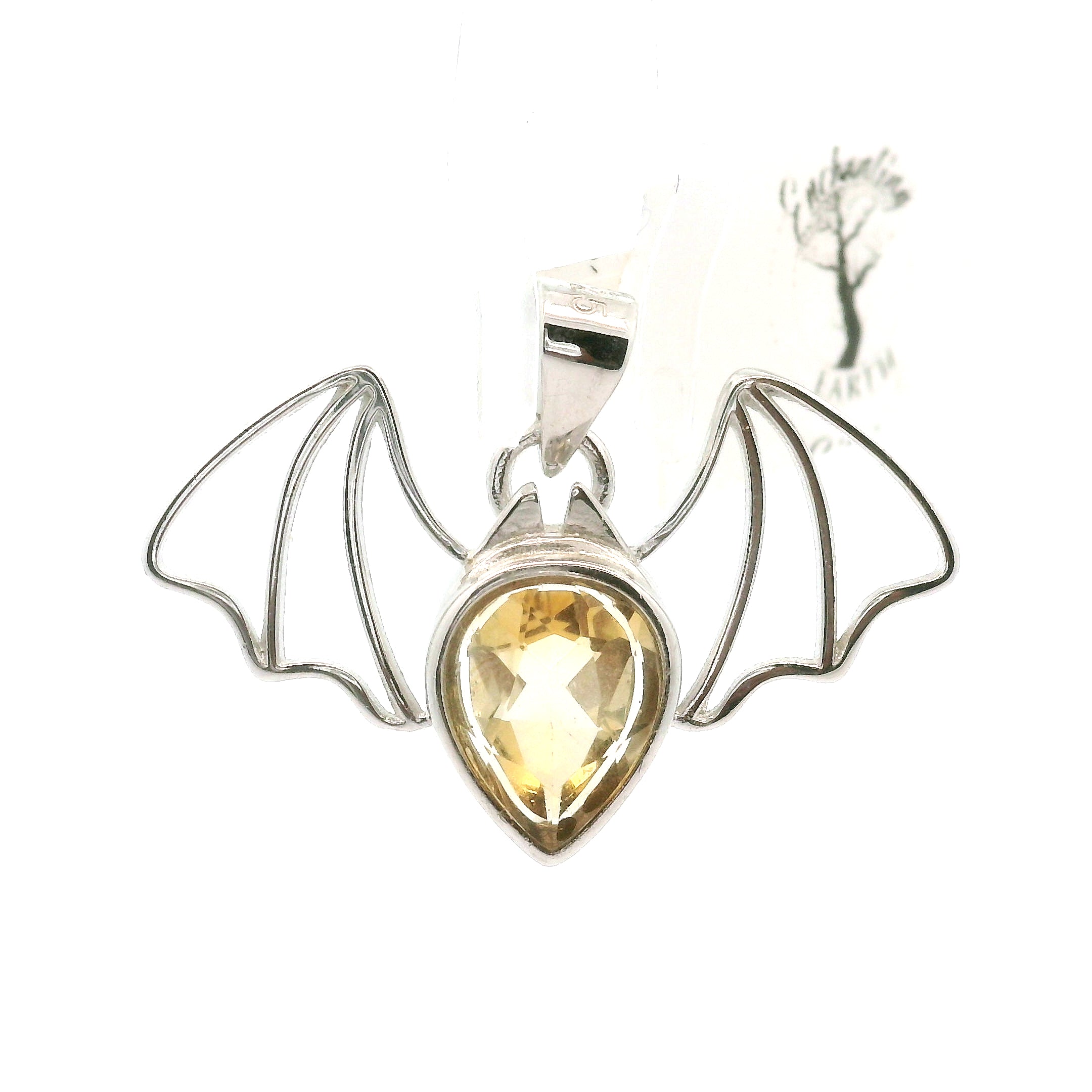 Bat Gemstone Pendant in .925 Silver Good Fortune and Rebirth