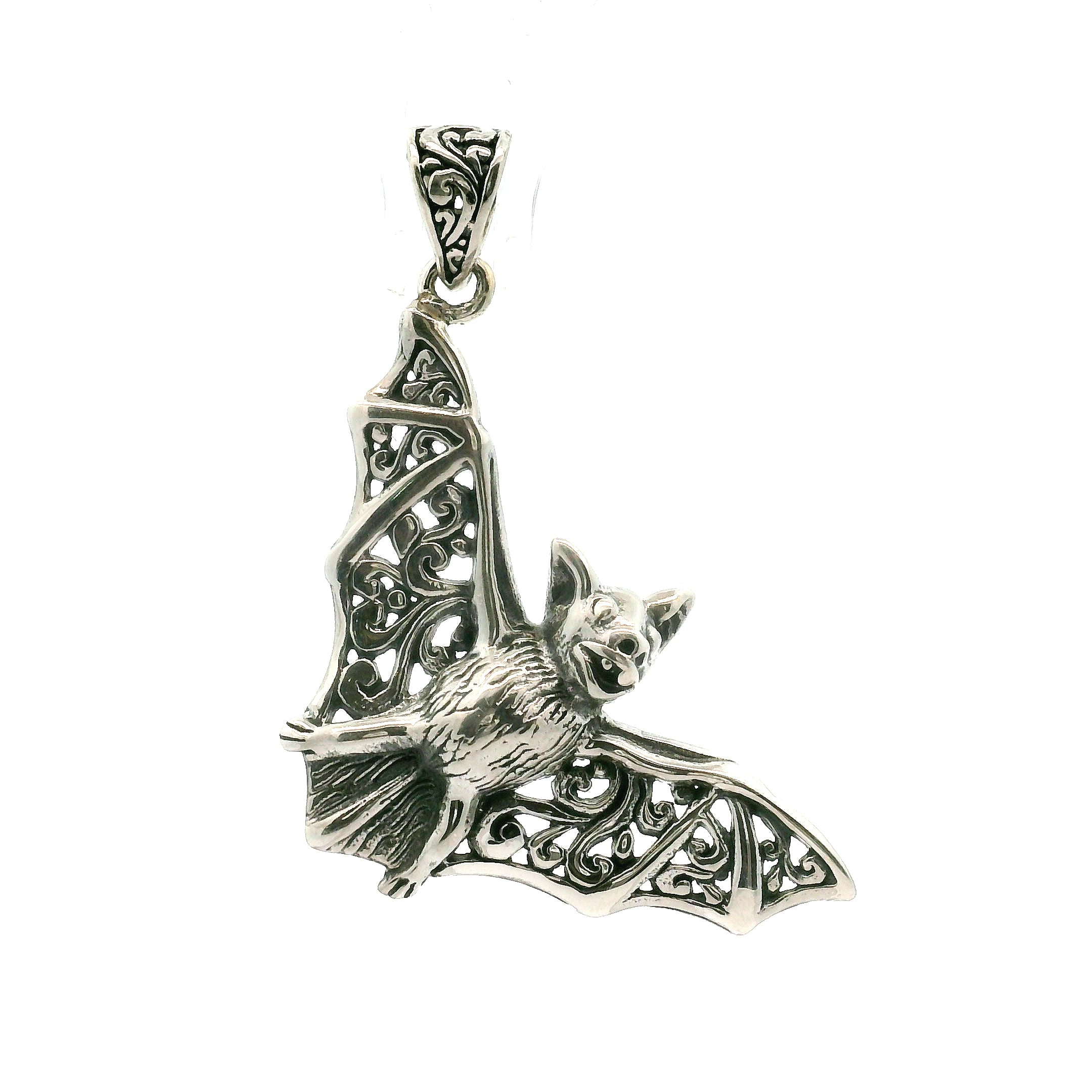 Gothic Bat Pendant in .925 Silver Good Fortune and Rebirth