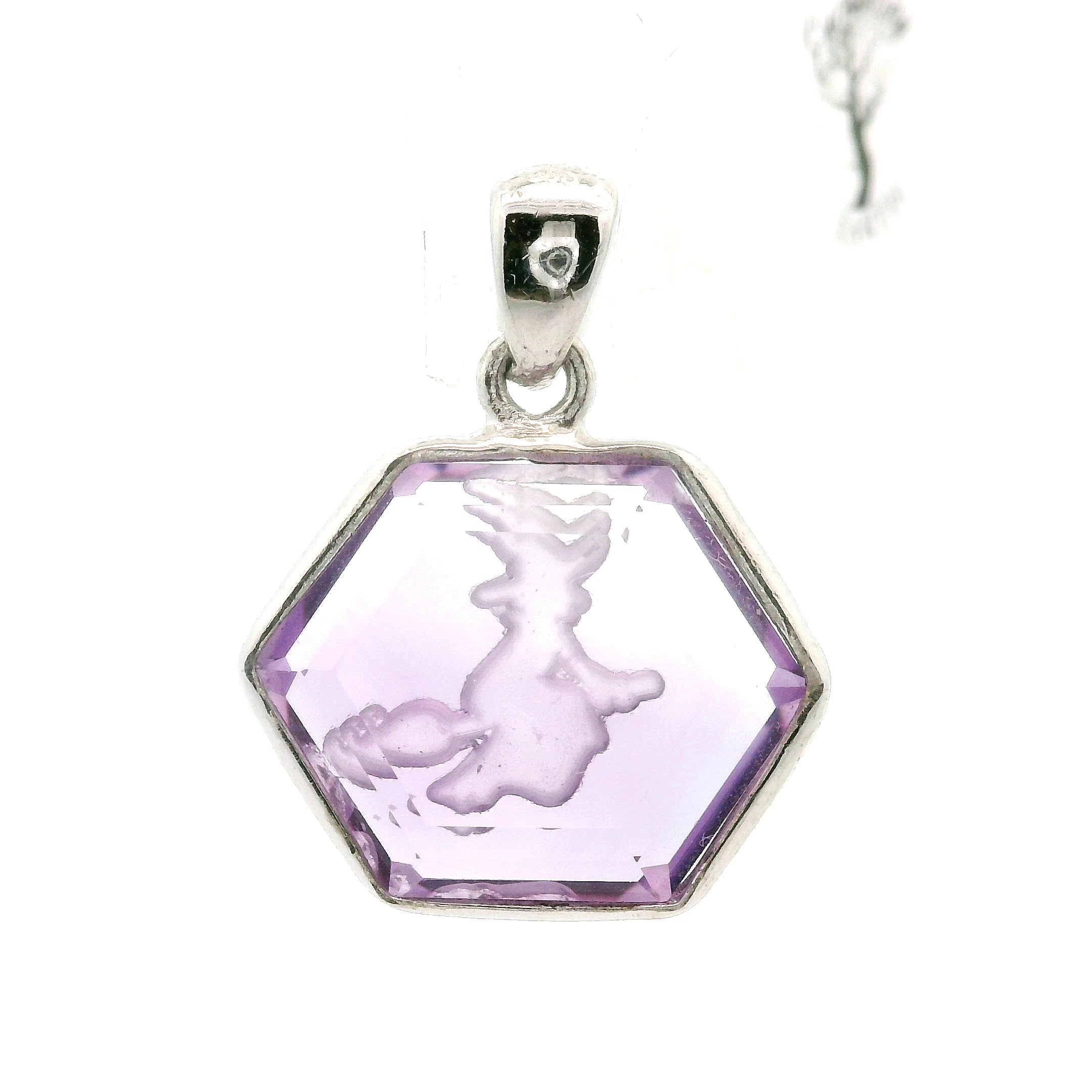 Witch Engraved Hexagon Pendant .925 Silver for Magic and Transformation