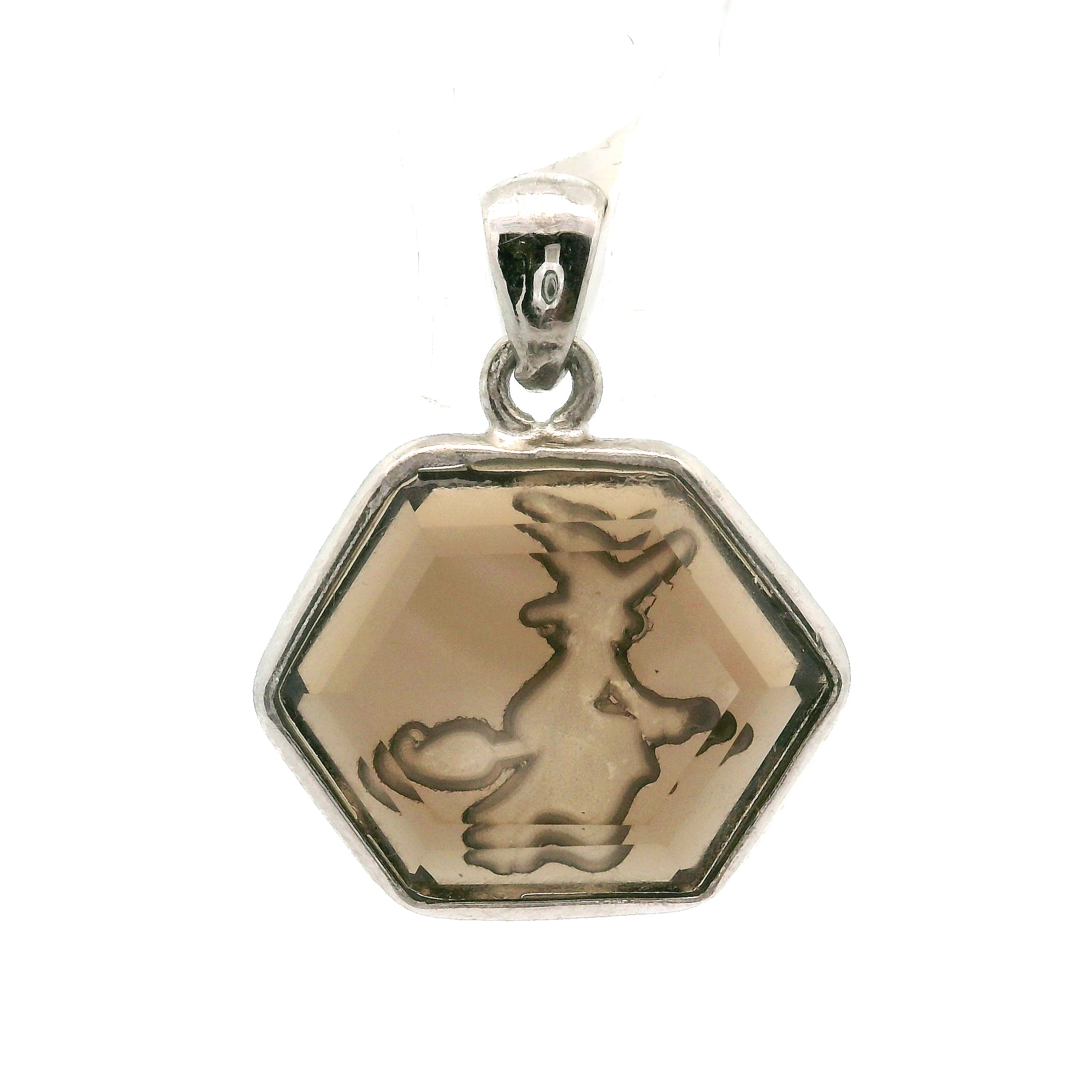 Witch Engraved Hexagon Pendant .925 Silver for Magic and Transformation