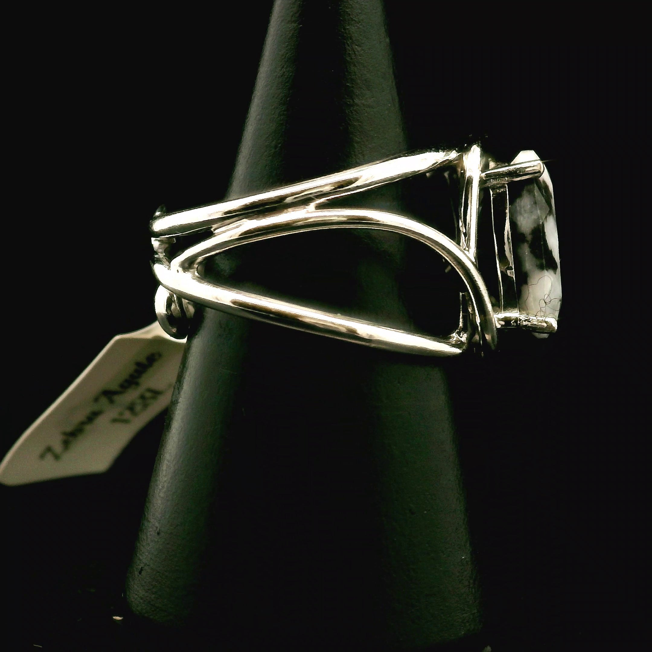 Zebra Agate Faceted Cuff Ring 925 Silver for Balance, Clearing Blockages and Releasing Negativity