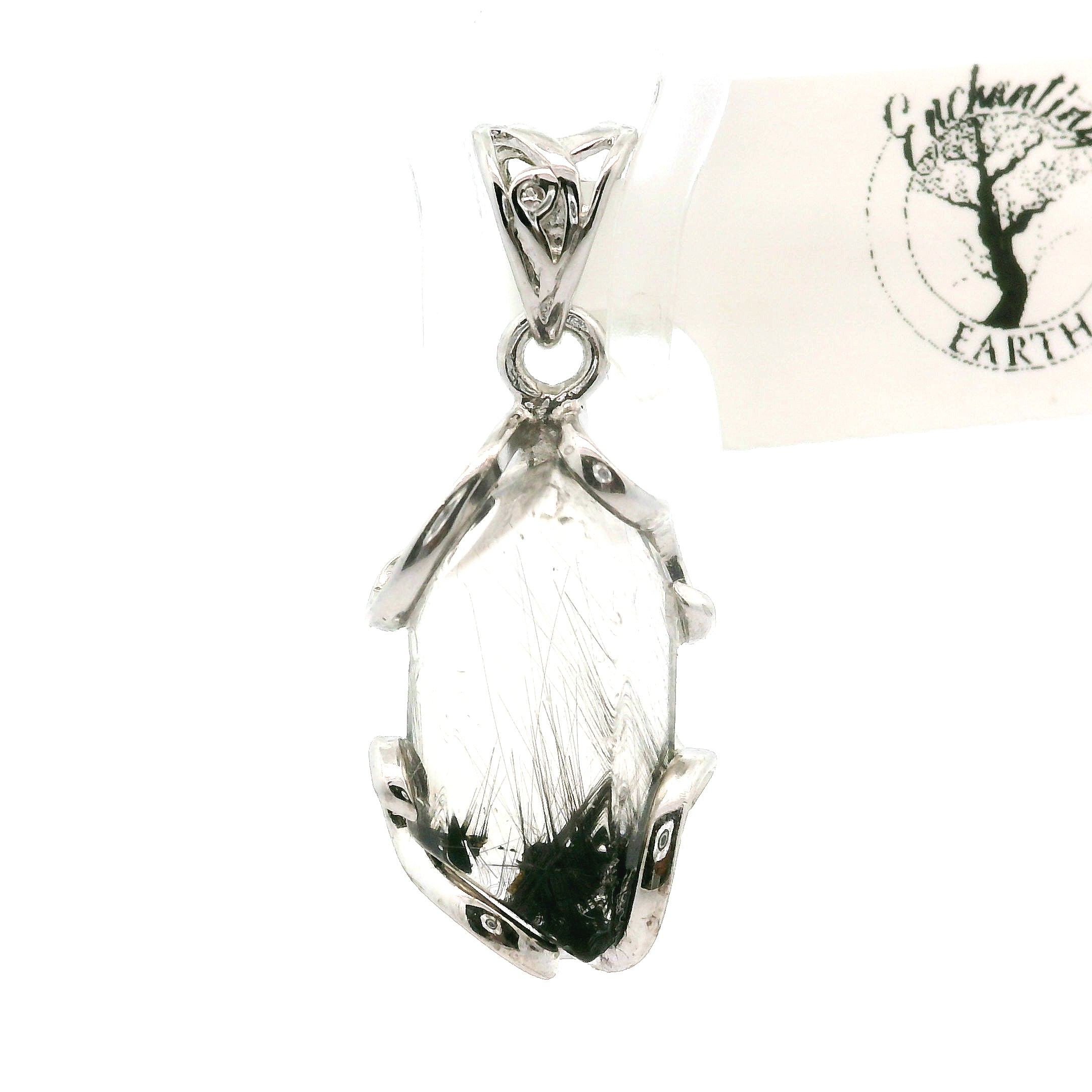 Silver Rutile in Quartz Freeform Pendant 925 Silver for Manifestation, Life Force Energy and Renewal