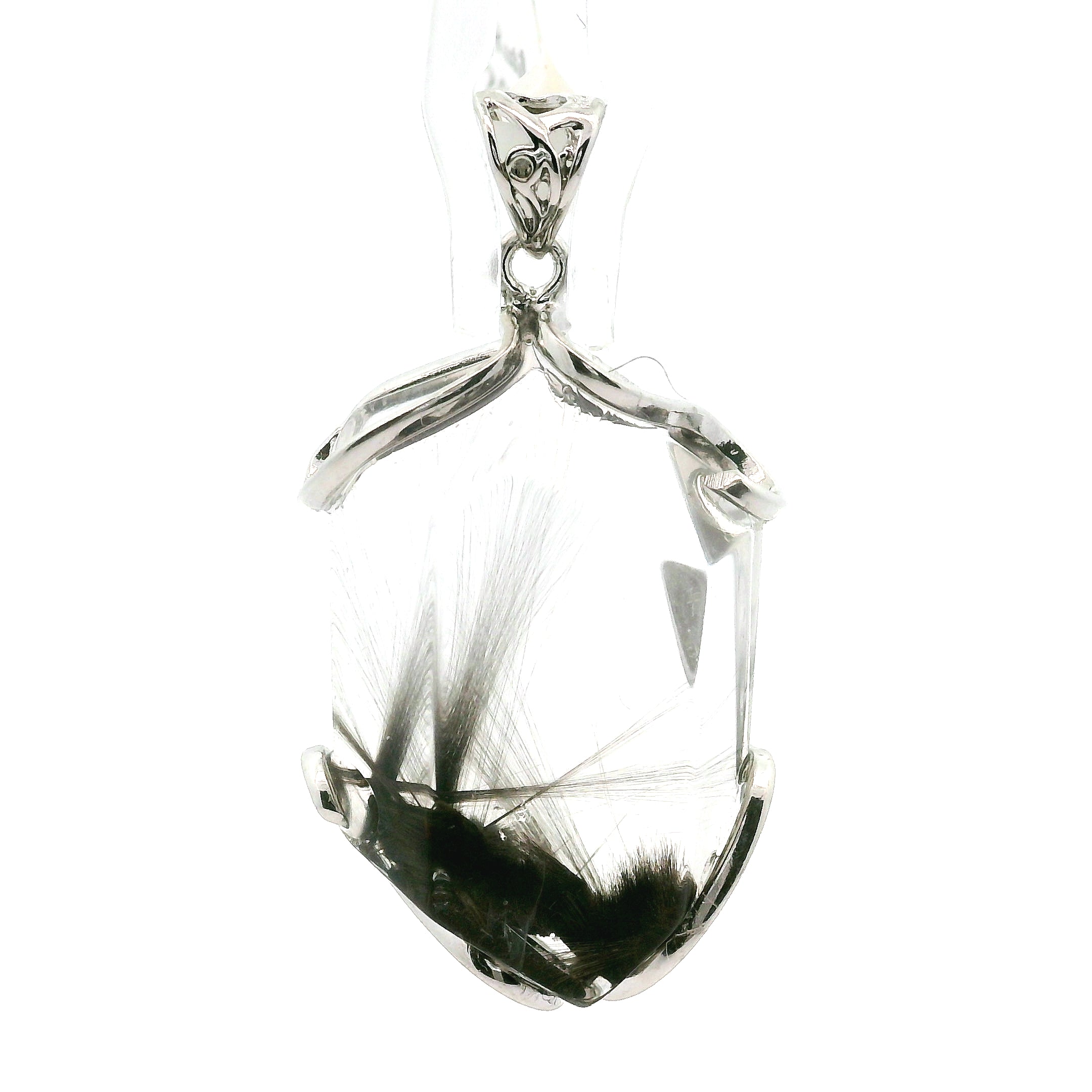 Silver Rutile in Quartz Freeform Pendant 925 Silver for Manifestation, Life Force Energy and Renewal