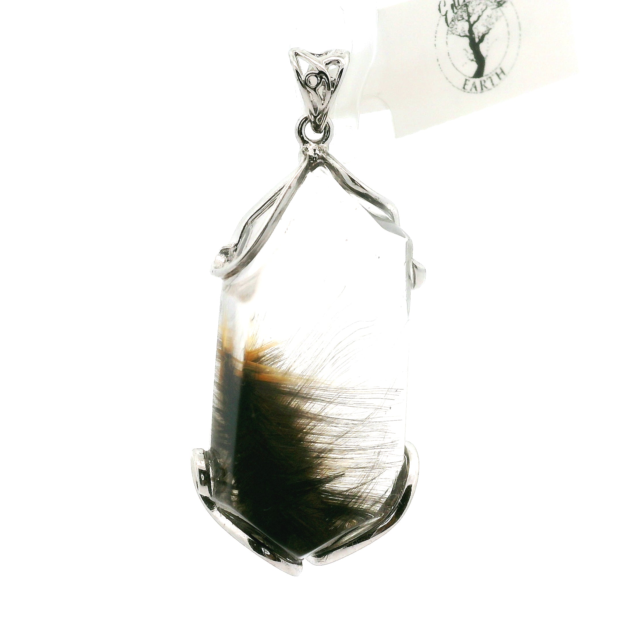 Silver Rutile in Quartz Freeform Pendant 925 Silver for Manifestation, Life Force Energy and Renewal