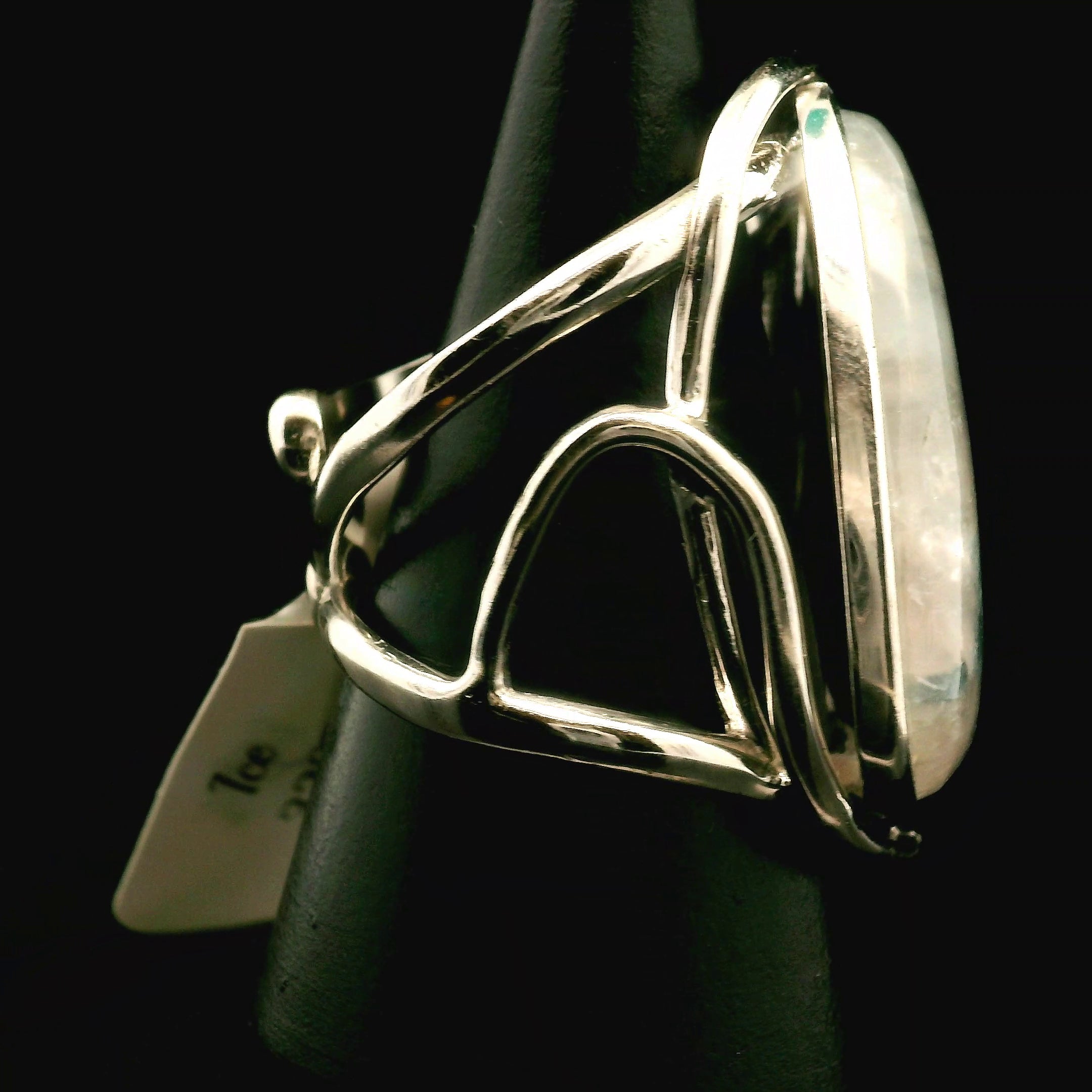 Ice Euphoralite Cuff Ring 925 Silver for Intuition, Peace and Tranquility