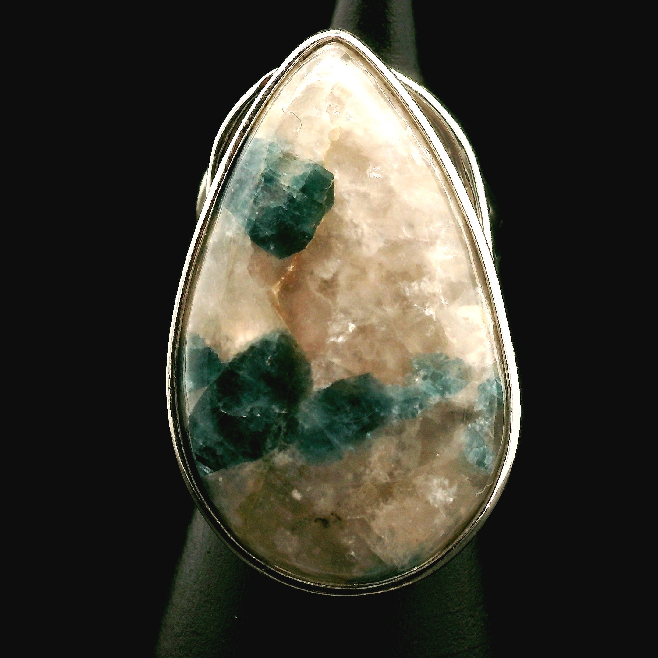 Ice Euphoralite Cuff Ring 925 Silver for Intuition, Peace and Tranquility