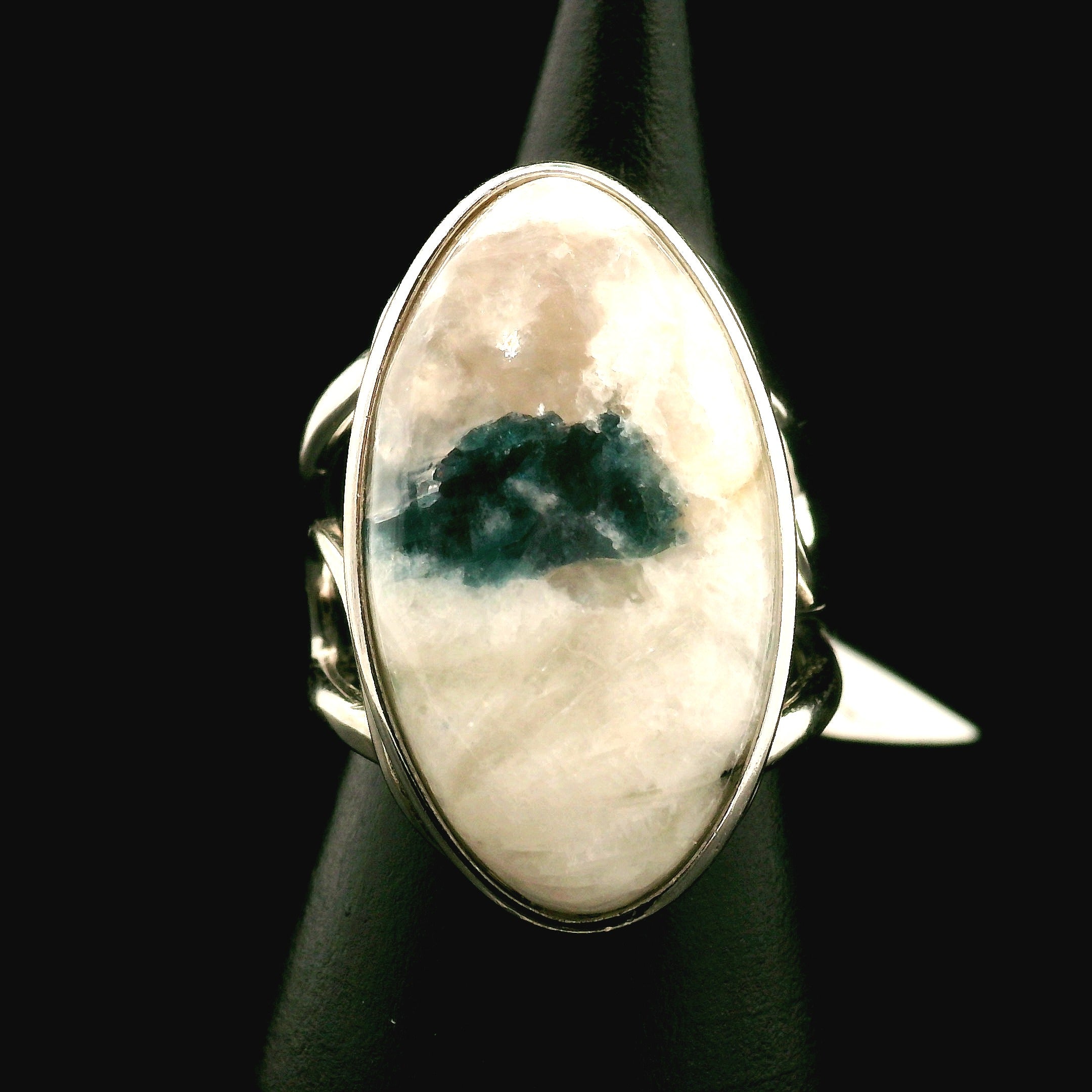 Snowball Euphoralite Cuff Ring 925 Silver for Accessing Higher Realms of Consciousness & Healing Emotional Trauma
