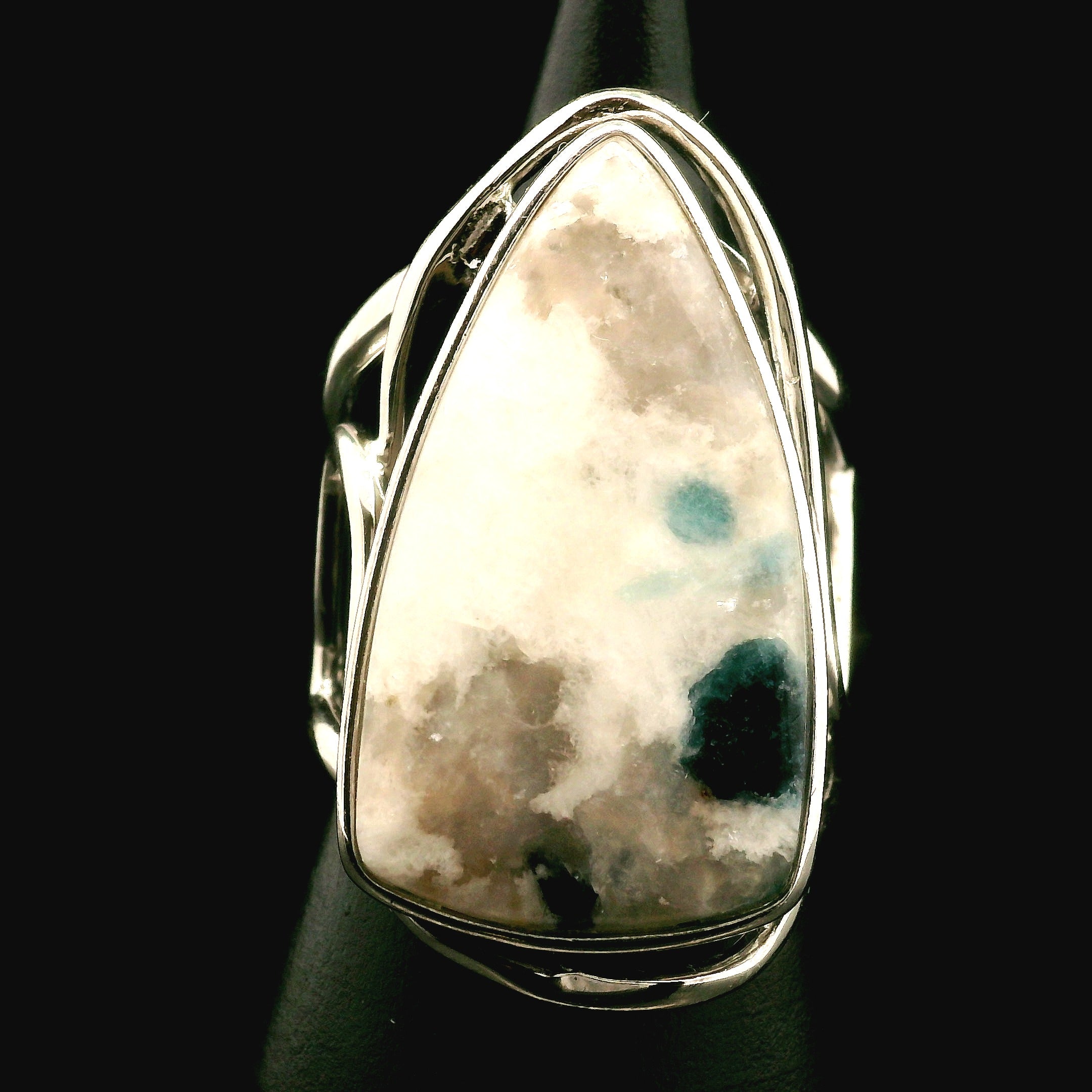 Snowball Euphoralite Cuff Ring 925 Silver for Accessing Higher Realms of Consciousness & Healing Emotional Trauma