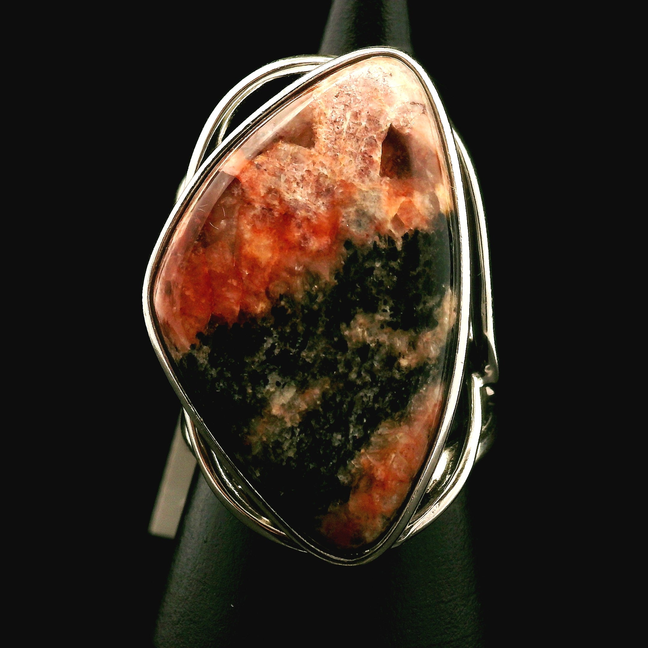 Red Dragon Euphoralite Cuff Ring 925 Silver for Health, Protection and Stress Relief